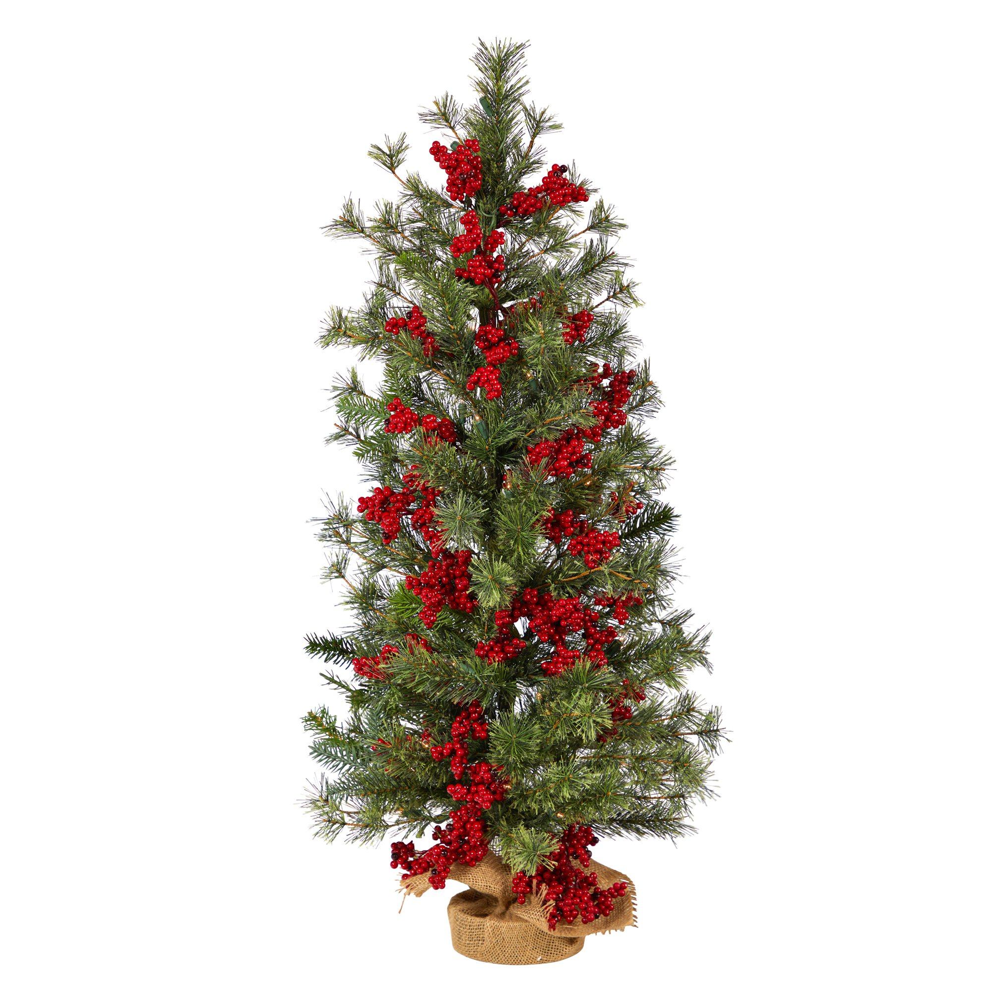 3’ Berry and Pine Artificial Christmas Tree with 50 Warm White Lights and Burlap Wrapped Base - Image 3