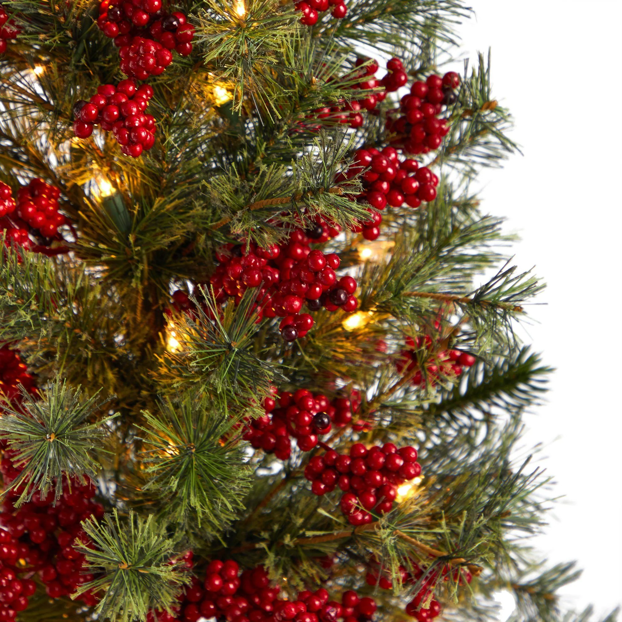 3’ Berry and Pine Artificial Christmas Tree with 50 Warm White Lights and Burlap Wrapped Base - Image 4