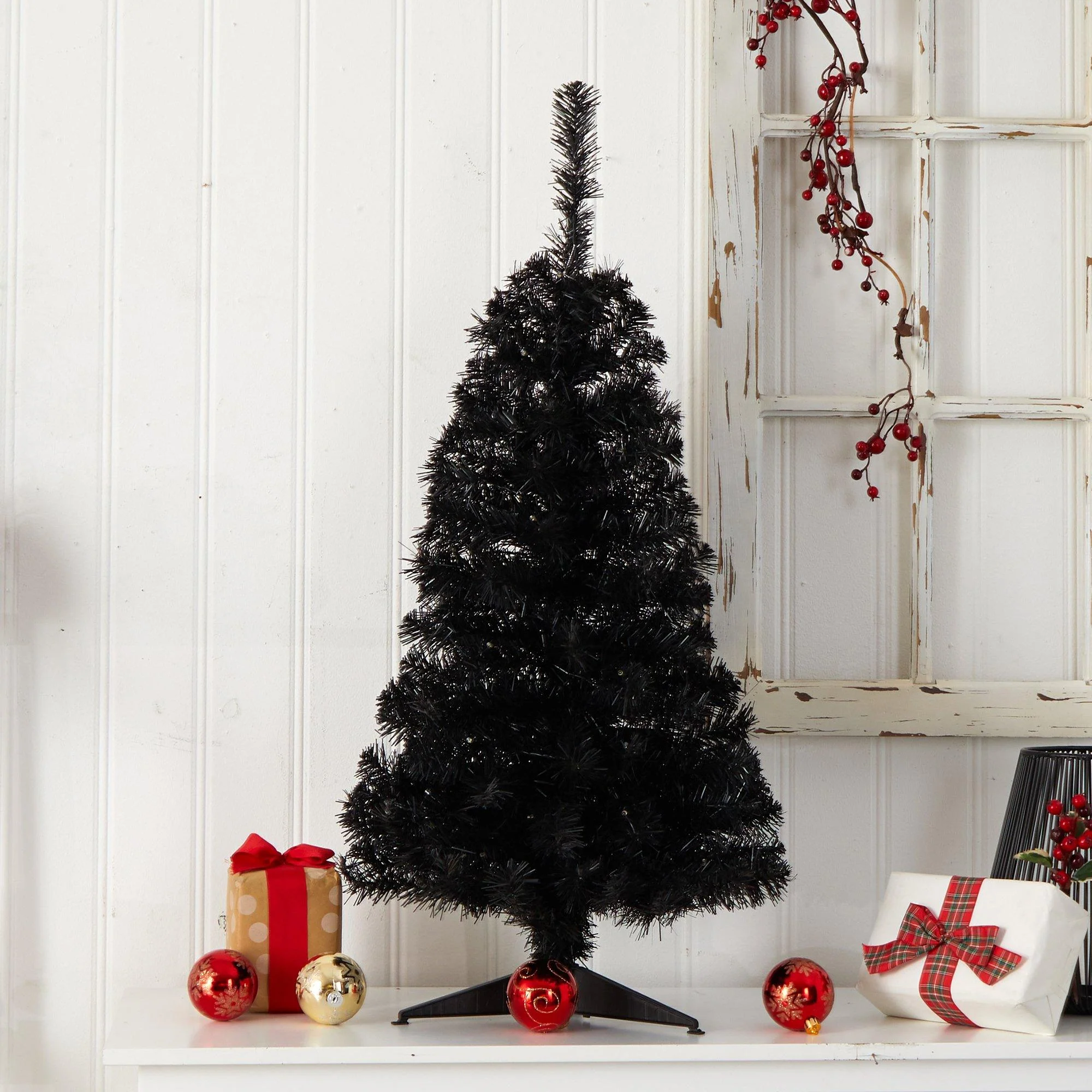 3’ Black Artificial Christmas Tree with 50 LED Lights and 118 Bendable Branches - Image 8