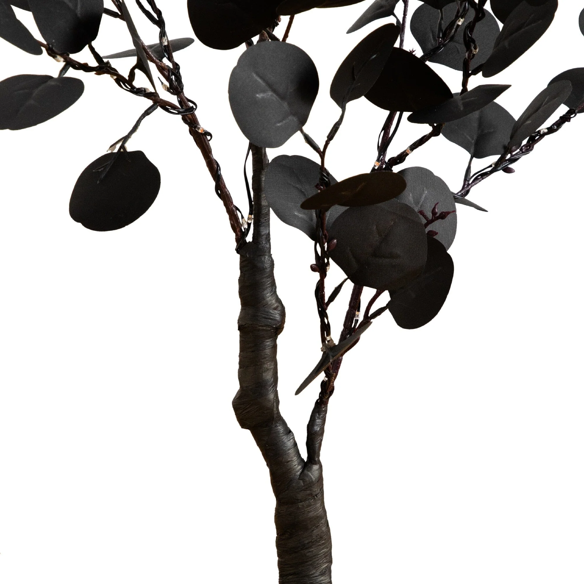 3' Pre-Lit Artificial Halloween Black Eucalyptus Tree with 80 Orange & Purple LED Lights - Image 11