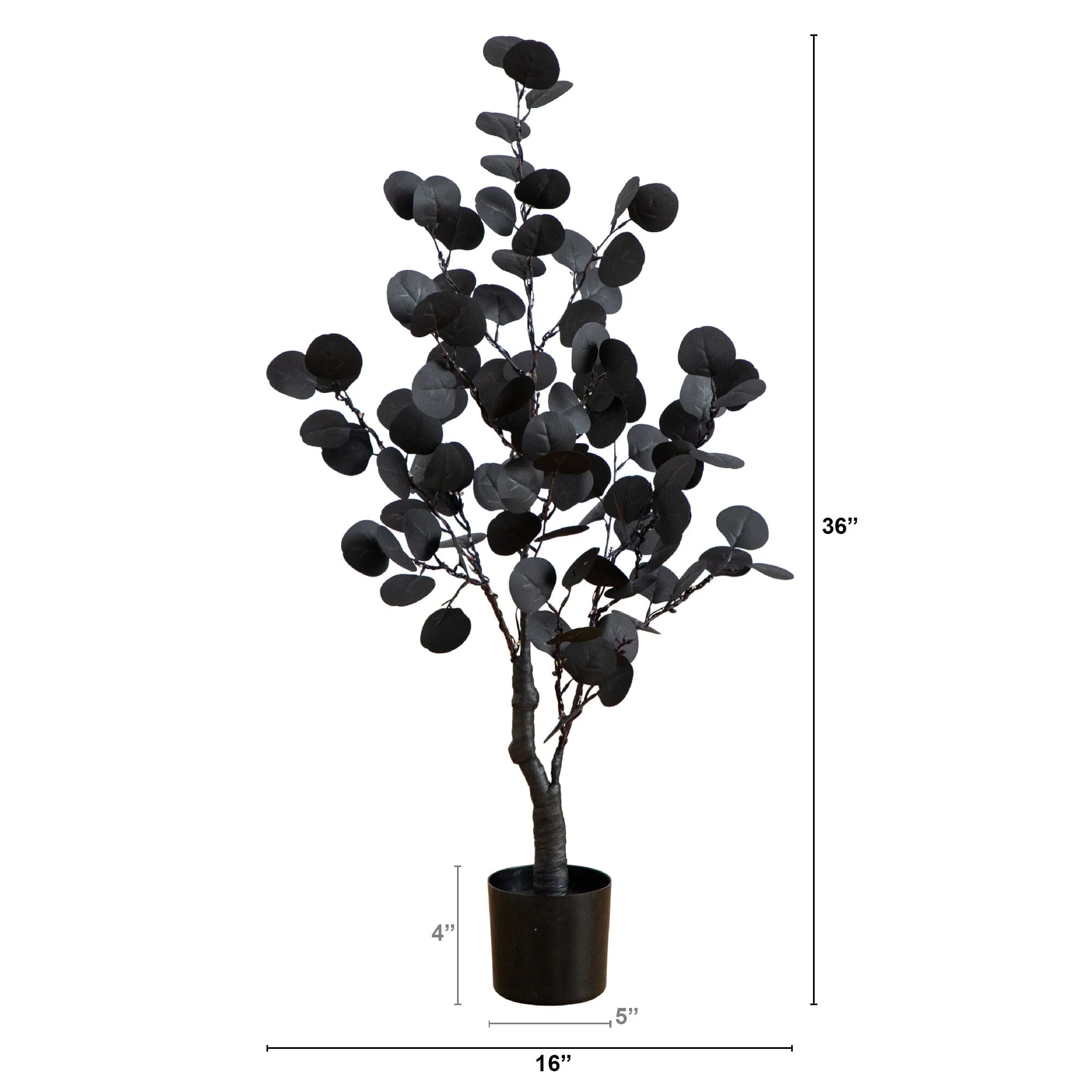 3' Pre-Lit Artificial Halloween Black Eucalyptus Tree with 80 Orange & Purple LED Lights - Image 12