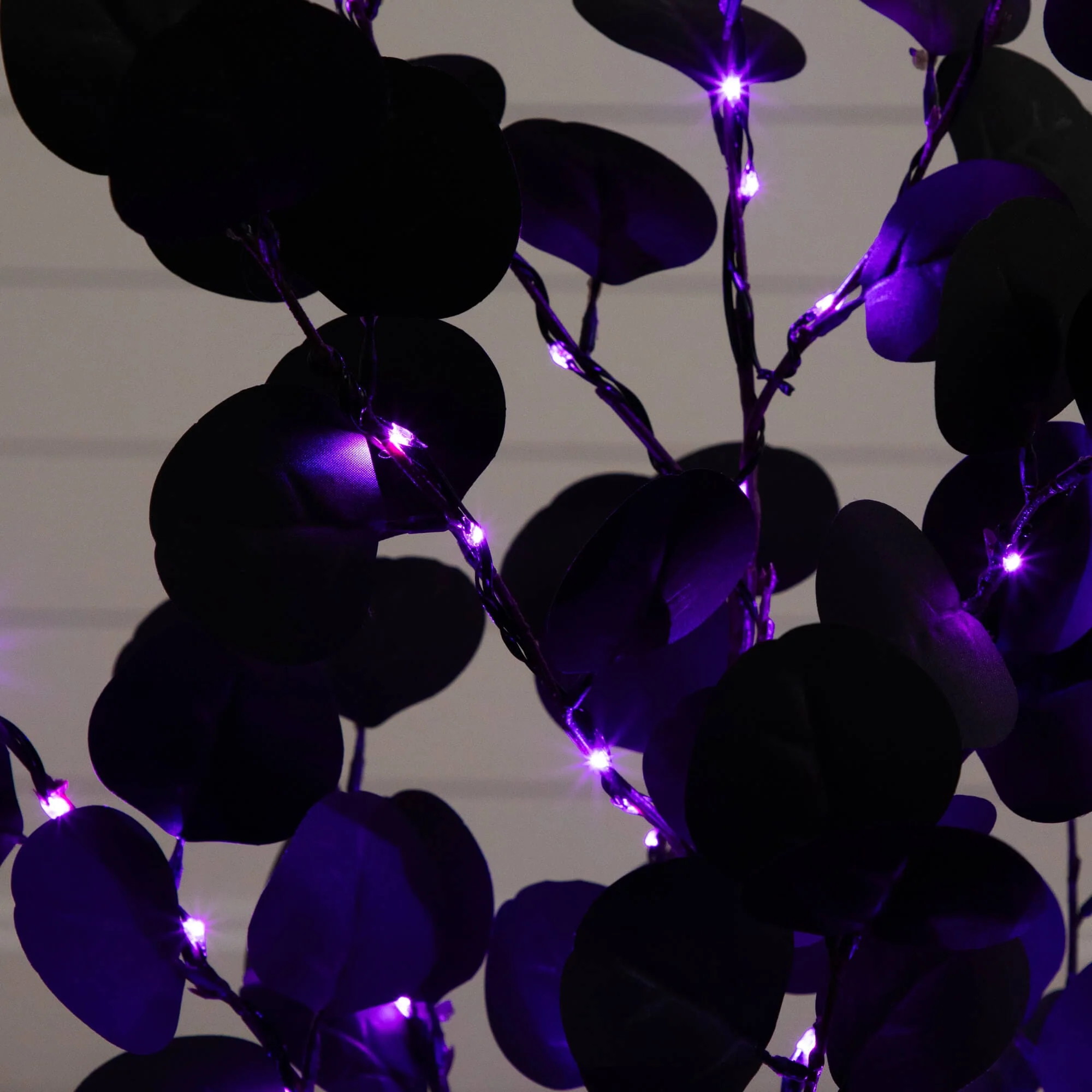3' Pre-Lit Artificial Halloween Black Eucalyptus Tree with 80 Orange & Purple LED Lights - Image 7