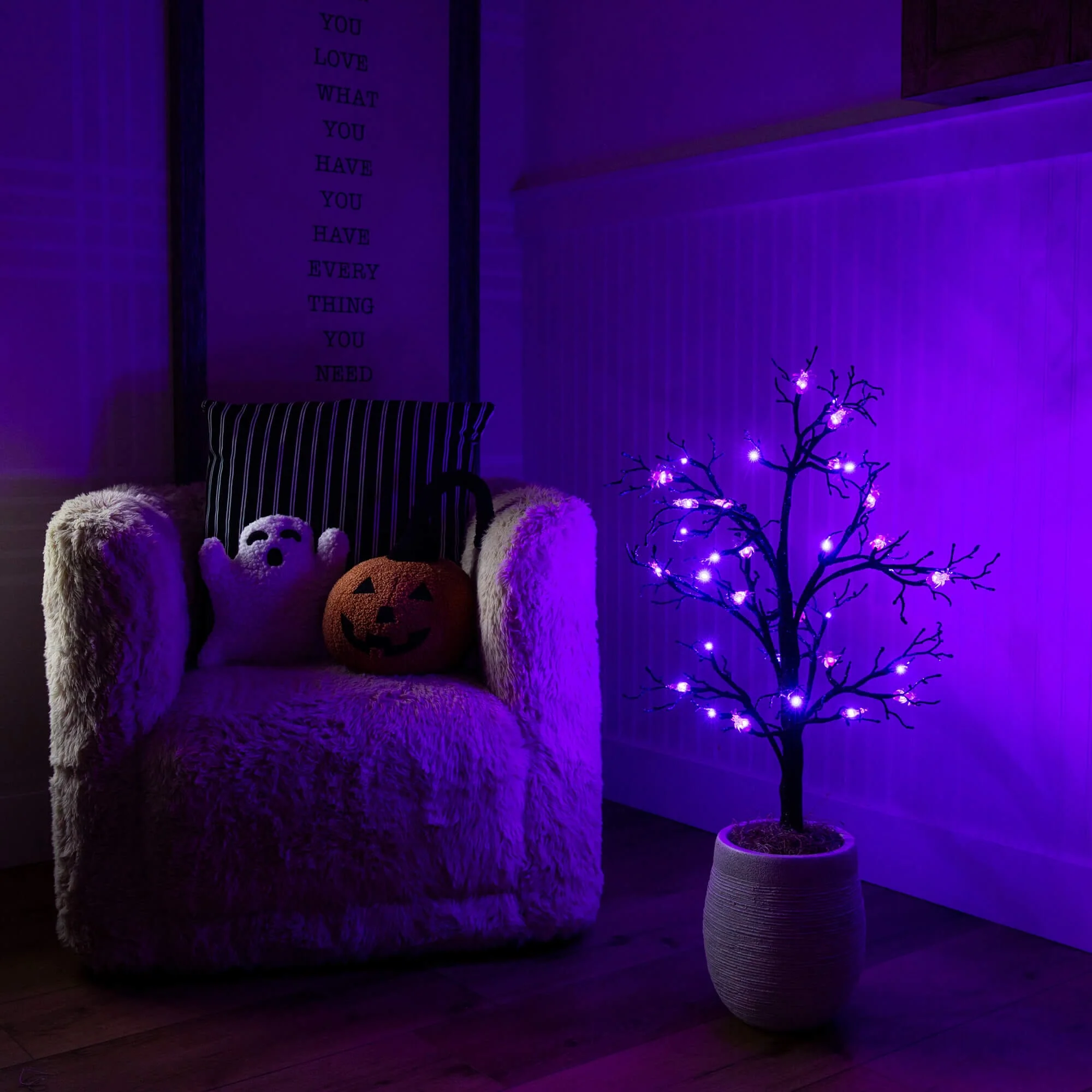 3' Pre-Lit Artificial Halloween Spider Twig Tree with 36 Purple LED Lights - Image 3