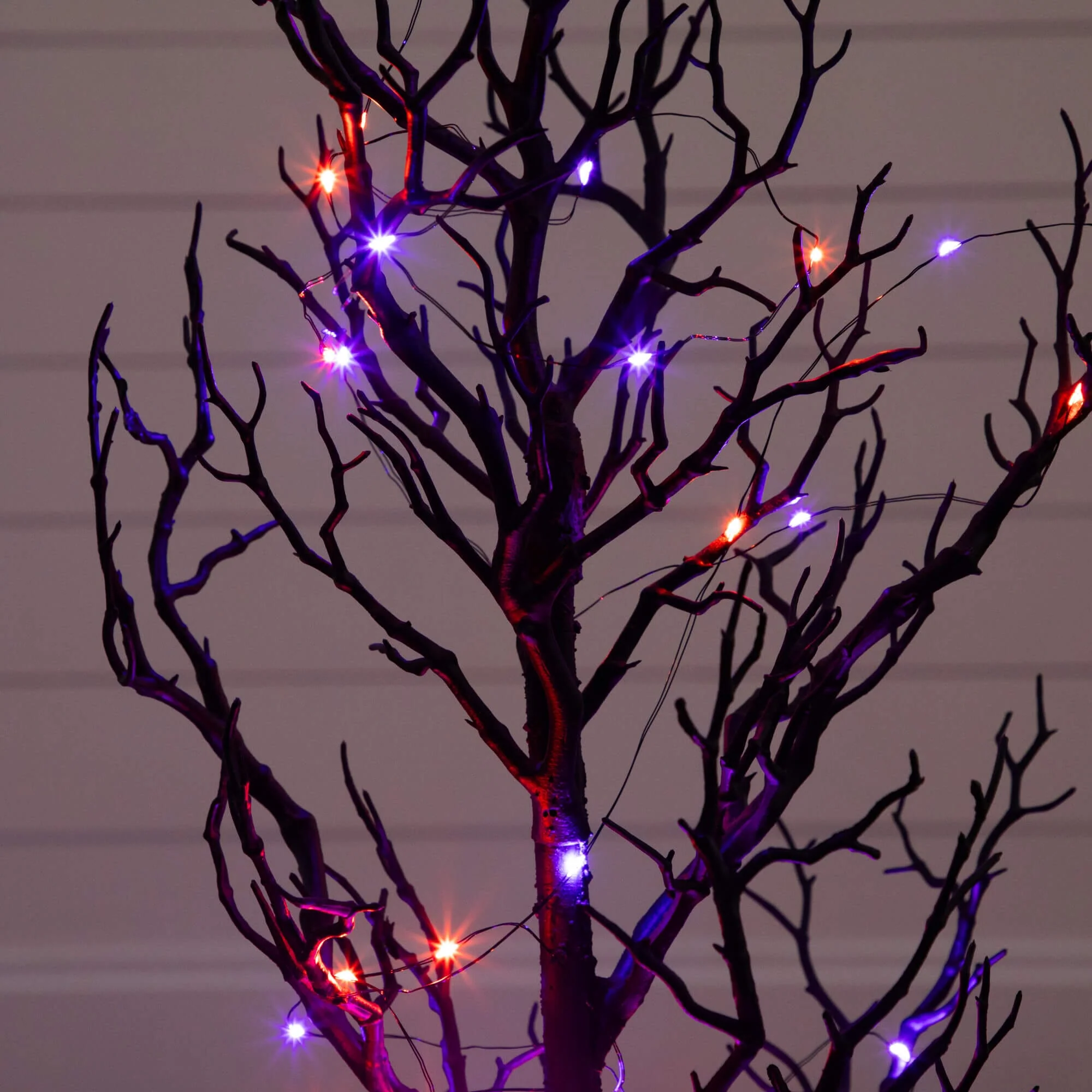 3' Pre-Lit Artificial Halloween Black Spooky Twig Tree with 100 Orange & Purple Copper Wire String LED Lights - Image 2
