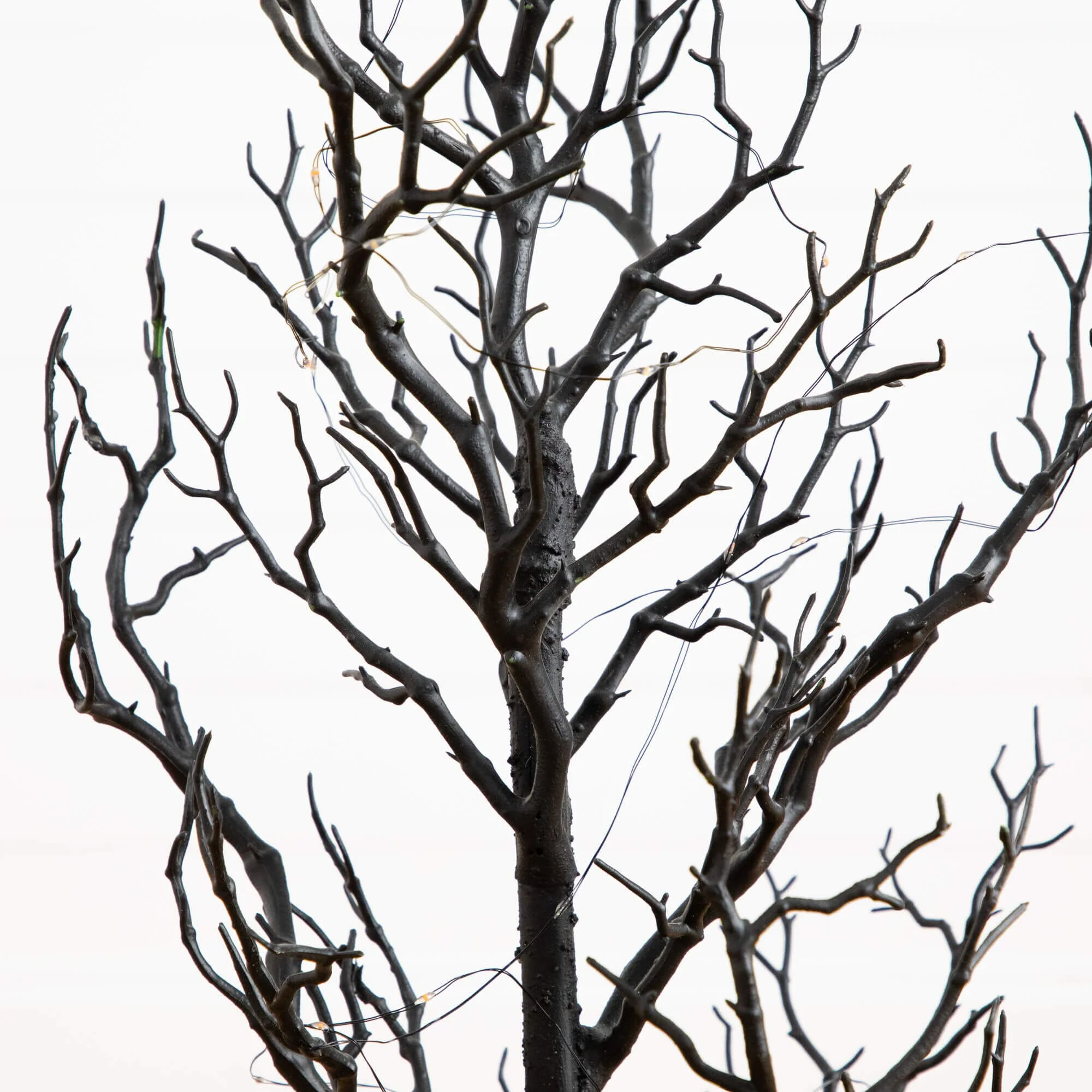 3' Pre-Lit Artificial Halloween Black Spooky Twig Tree with 100 Orange & Purple Copper Wire String LED Lights - Image 5