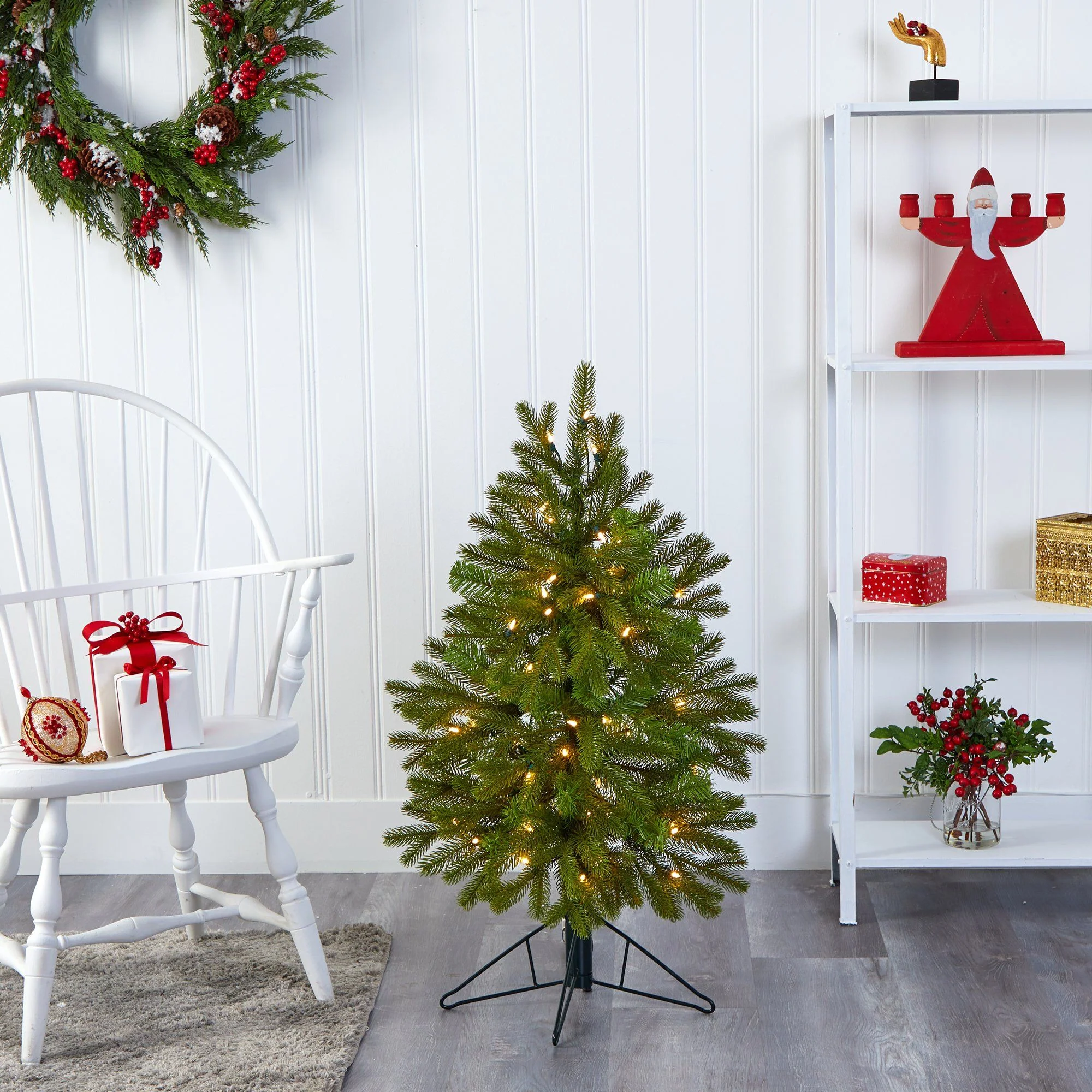 3' Cambridge Spruce Flat Back Artificial Christmas Tree with 50 Warm White (Multifunction) LED Lights and 113 Bendable Branches - Image 8