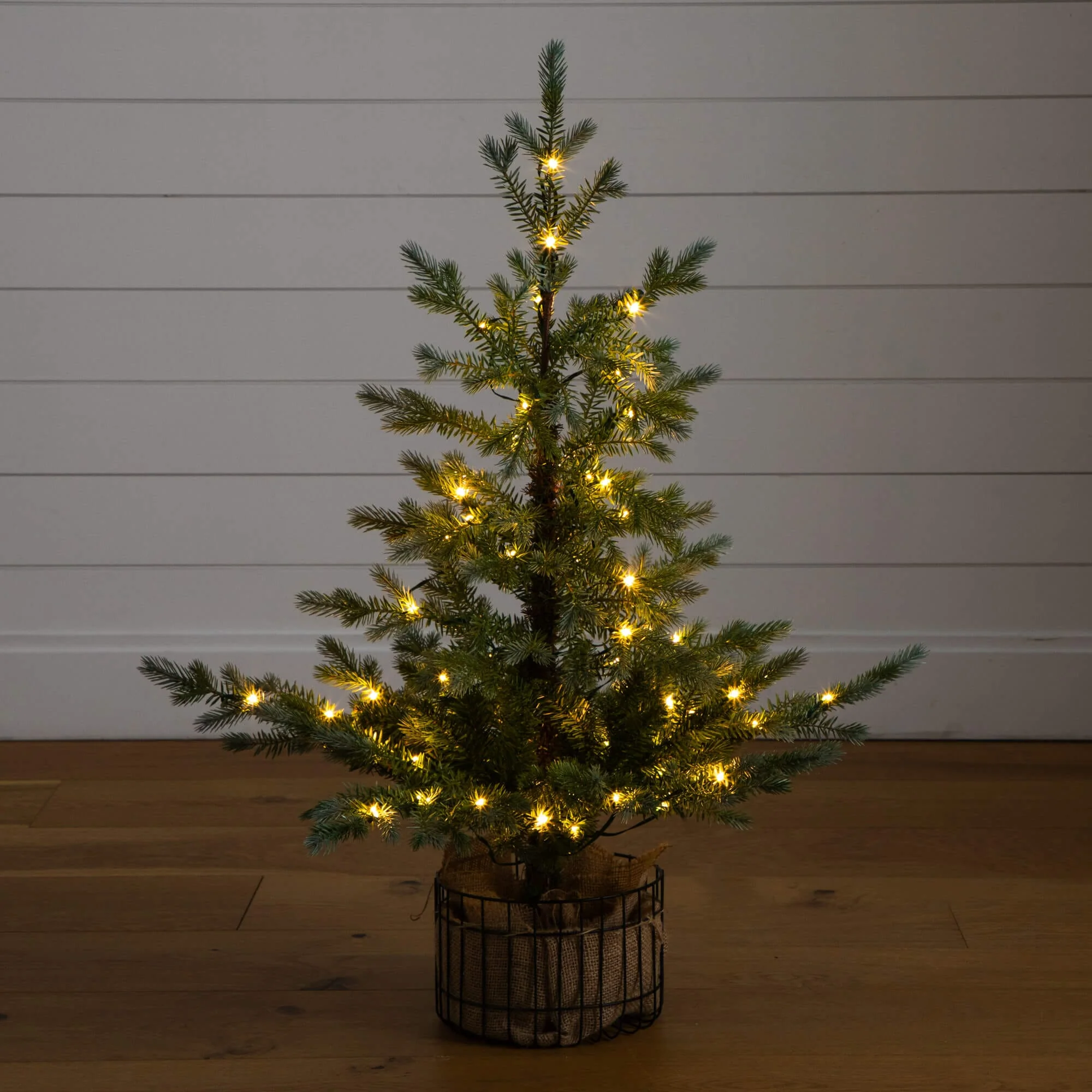 3' Pre-Lit Artificial Christmas Tree in Jute Wire Planter with 30 Warm White LED Lights - Image 3