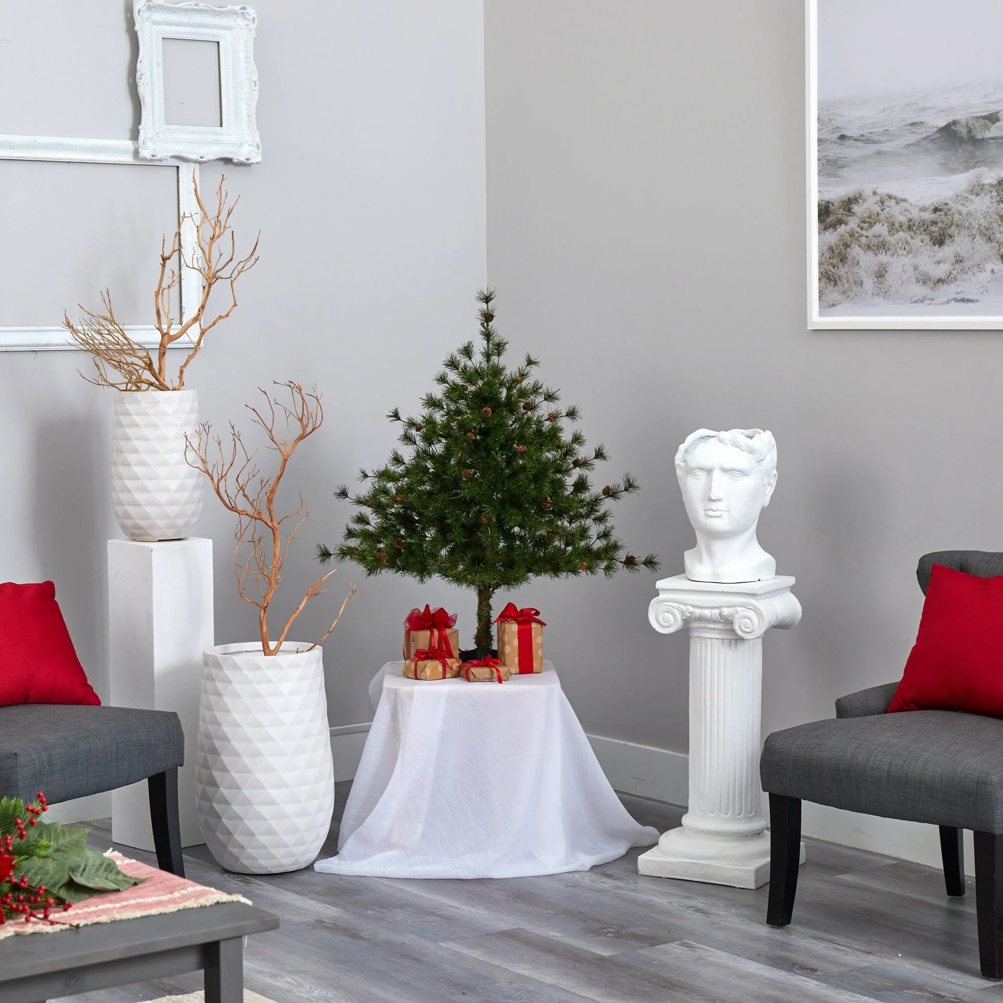 3’ Colorado Mountain Pine Artificial Christmas Tree with 50 Lights. 171 Branches and Pine Cones - Image 4