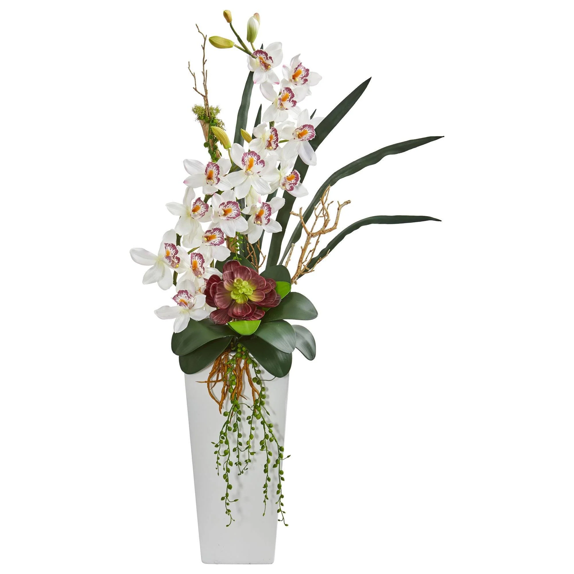 3’ Cymbidium Orchid and Succulent Artificial Arrangement - Image 2