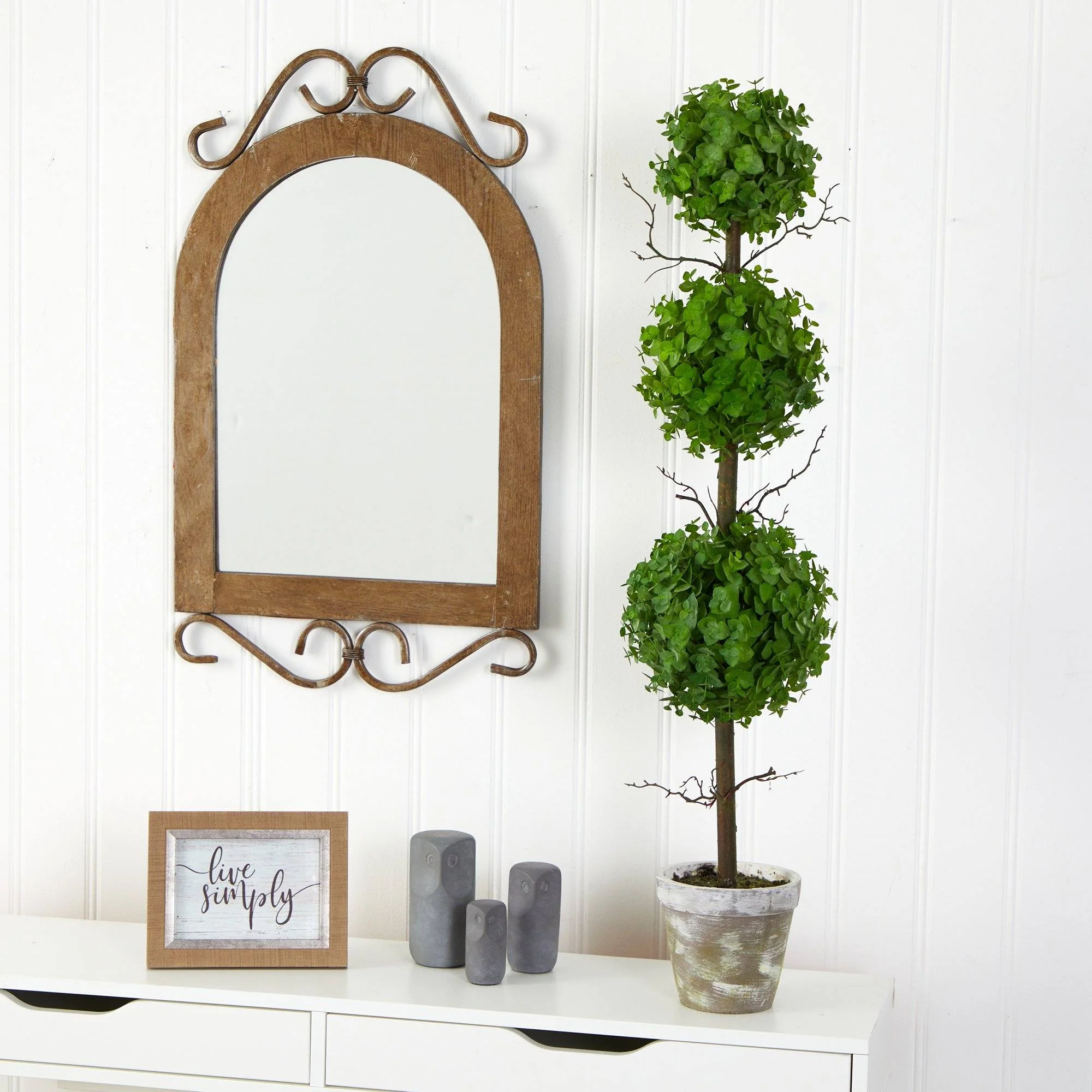 3’ Eucalyptus Triple Ball Topiary Artificial Tree - Image 3