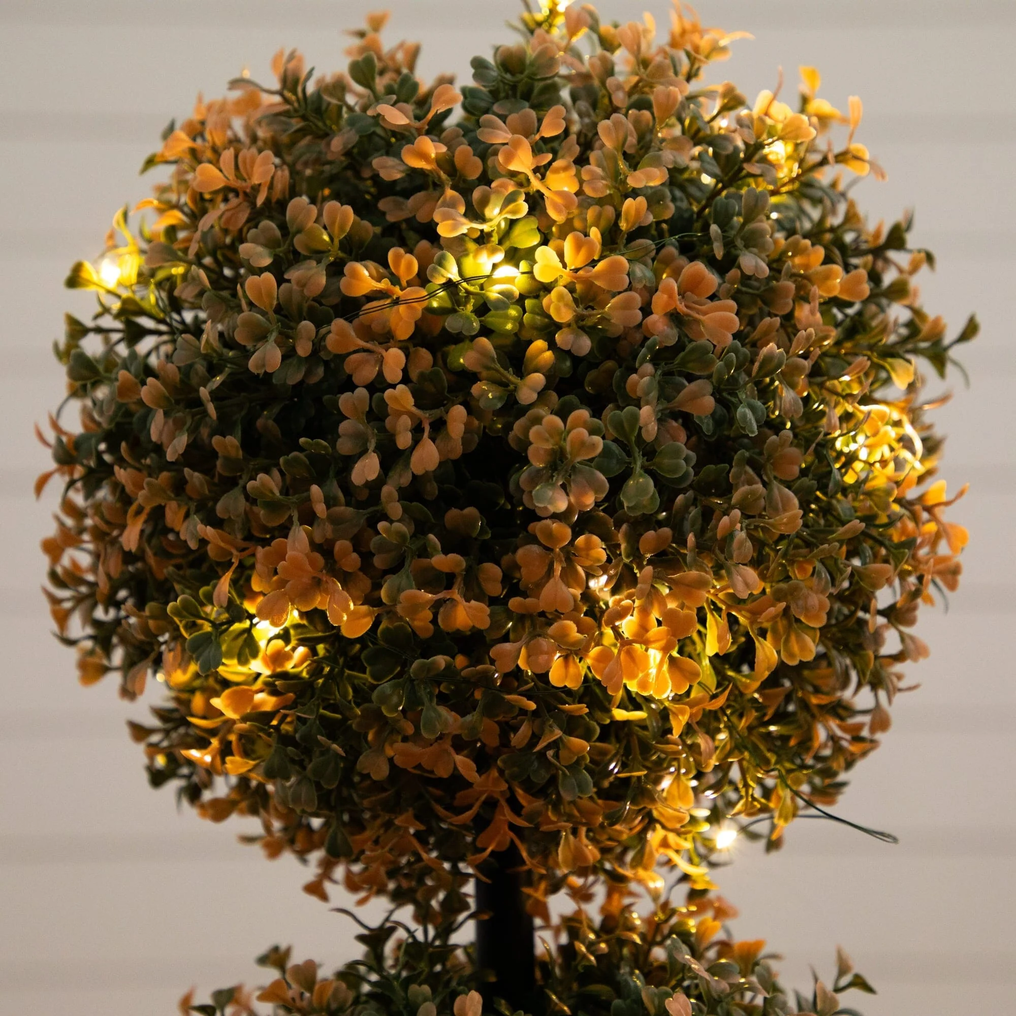 3' UV Resistant Autumn Triple Ball Boxwood Artificial Fall Topiary Tree with 30 Warm White LED Lights (Indoor/Outdoor) - Image 2