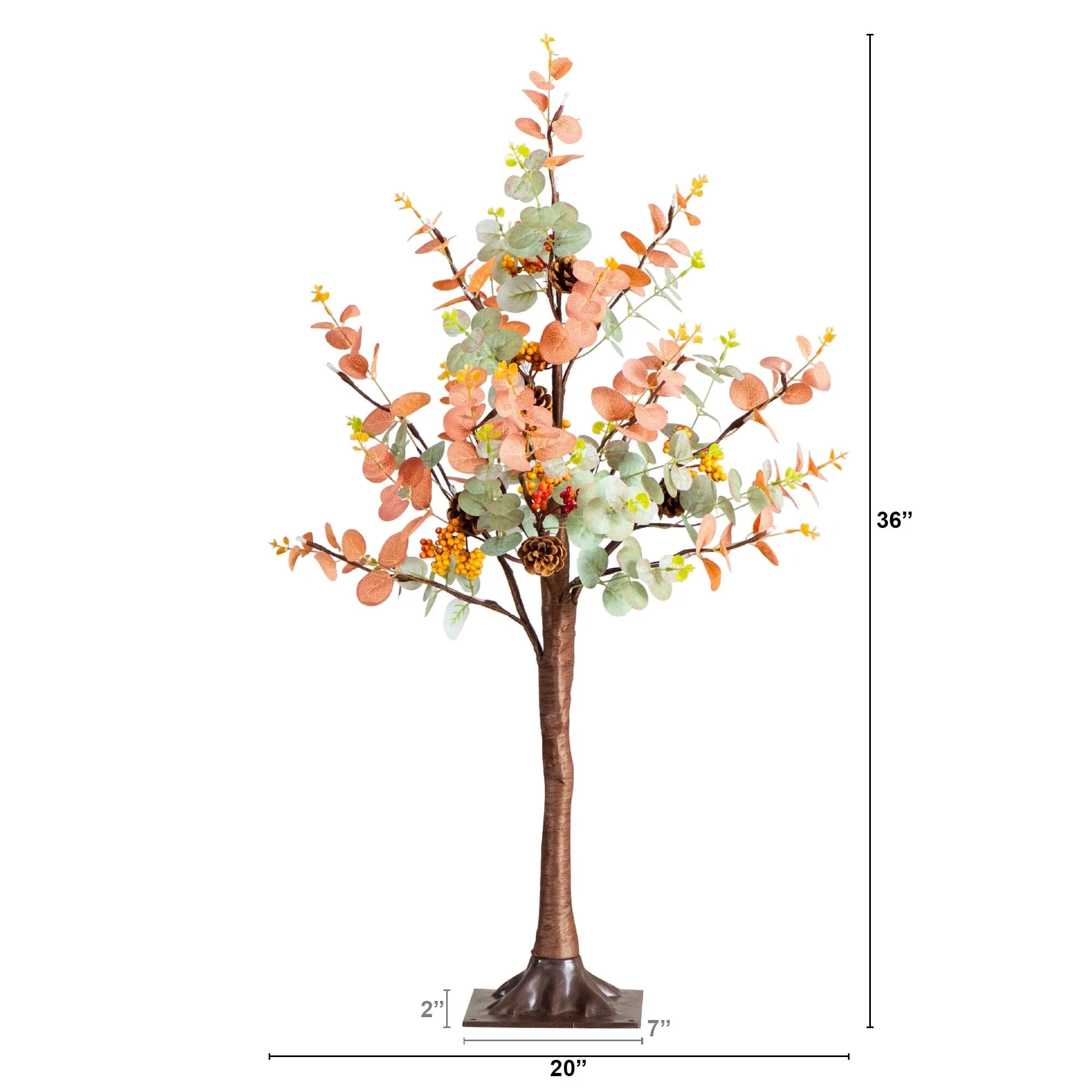 3' Pre-Lit Autumn Eucalyptus Artificial Fall Tree with Pinecones, Berries and 36 Warm White LED Lights - Image 8