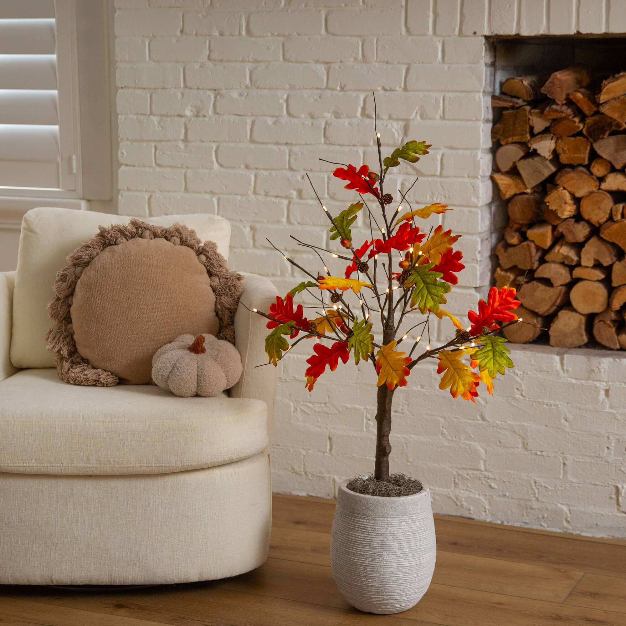 3' Pre-Lit Autumn Maple Artificial Fall Tree with Pinecones, Acorns and 36 Warm White LED Lights - Image 3