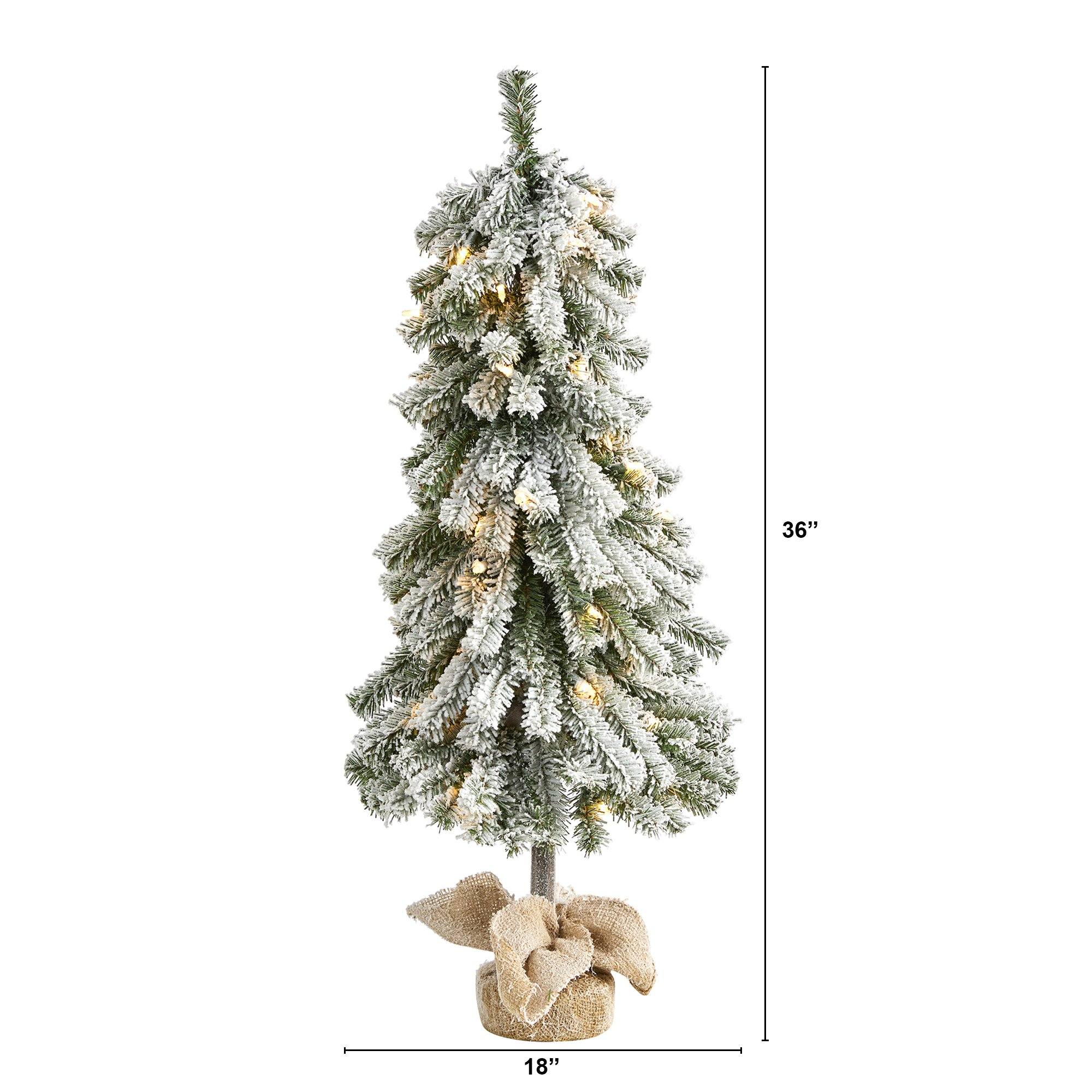 3’ Flocked Alpine Artificial Christmas Tree with 50 Lights, 177 Bendable Branches and a Burlap Planter - Image 2