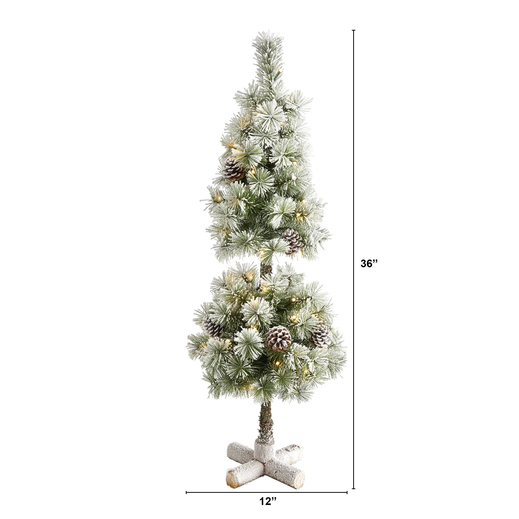 3’ Flocked Artificial Christmas Tree Topiary with 50 Warm White LED Lights and Pine Cones - Image 2