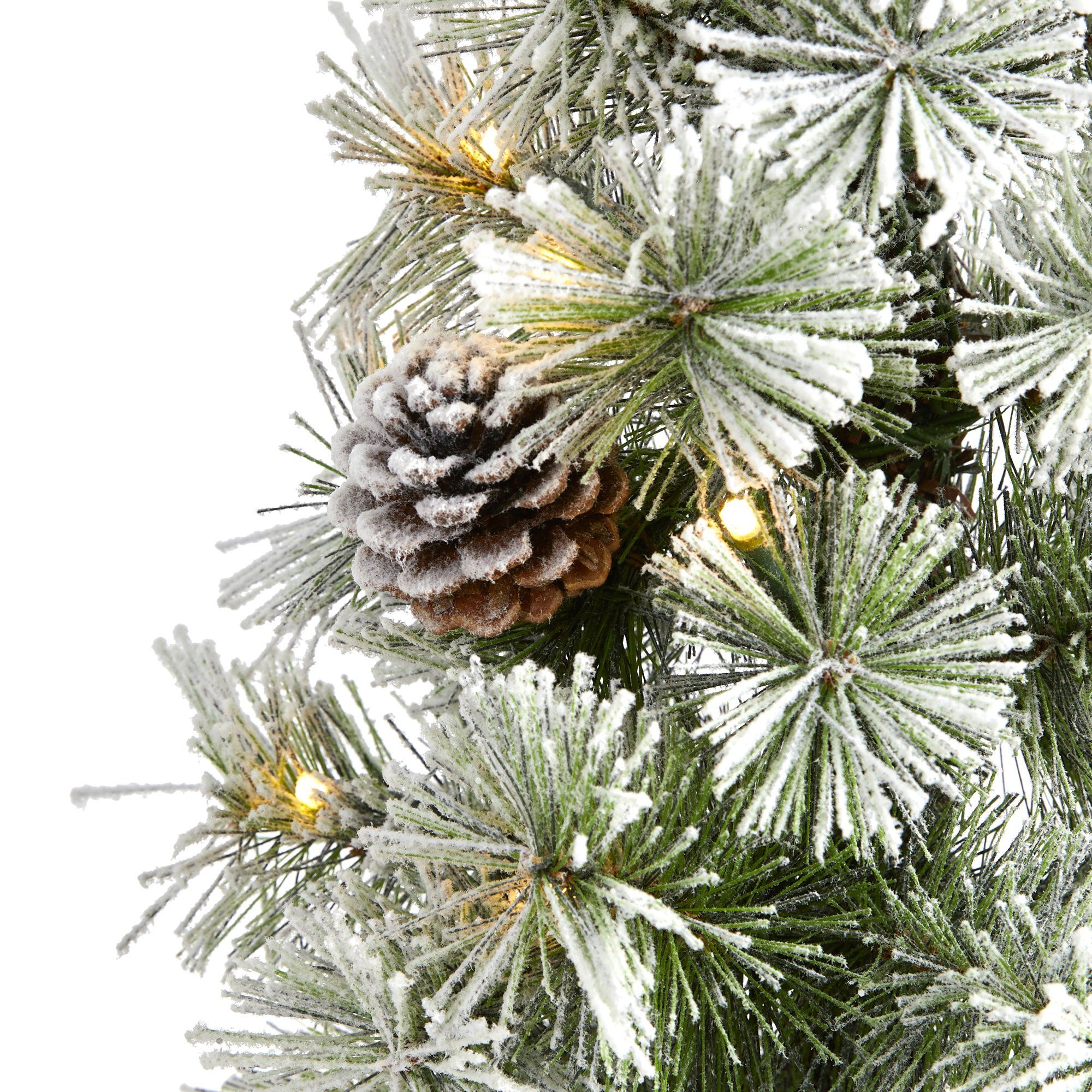 3’ Flocked Artificial Christmas Tree Topiary with 50 Warm White LED Lights and Pine Cones - Image 3