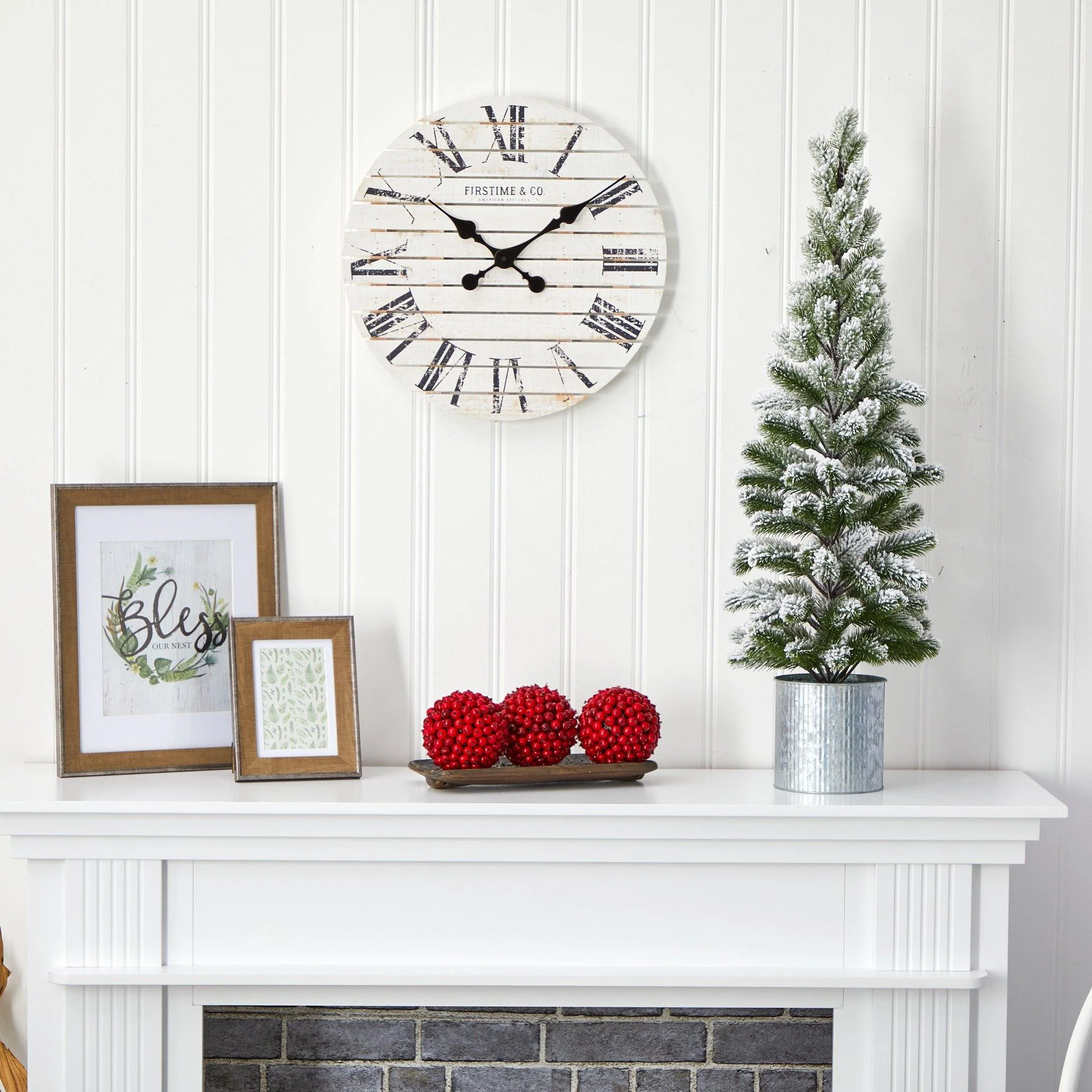 3’ Flocked Christmas Artificial Pine Christmas Tree in Tin Planter - Image 3