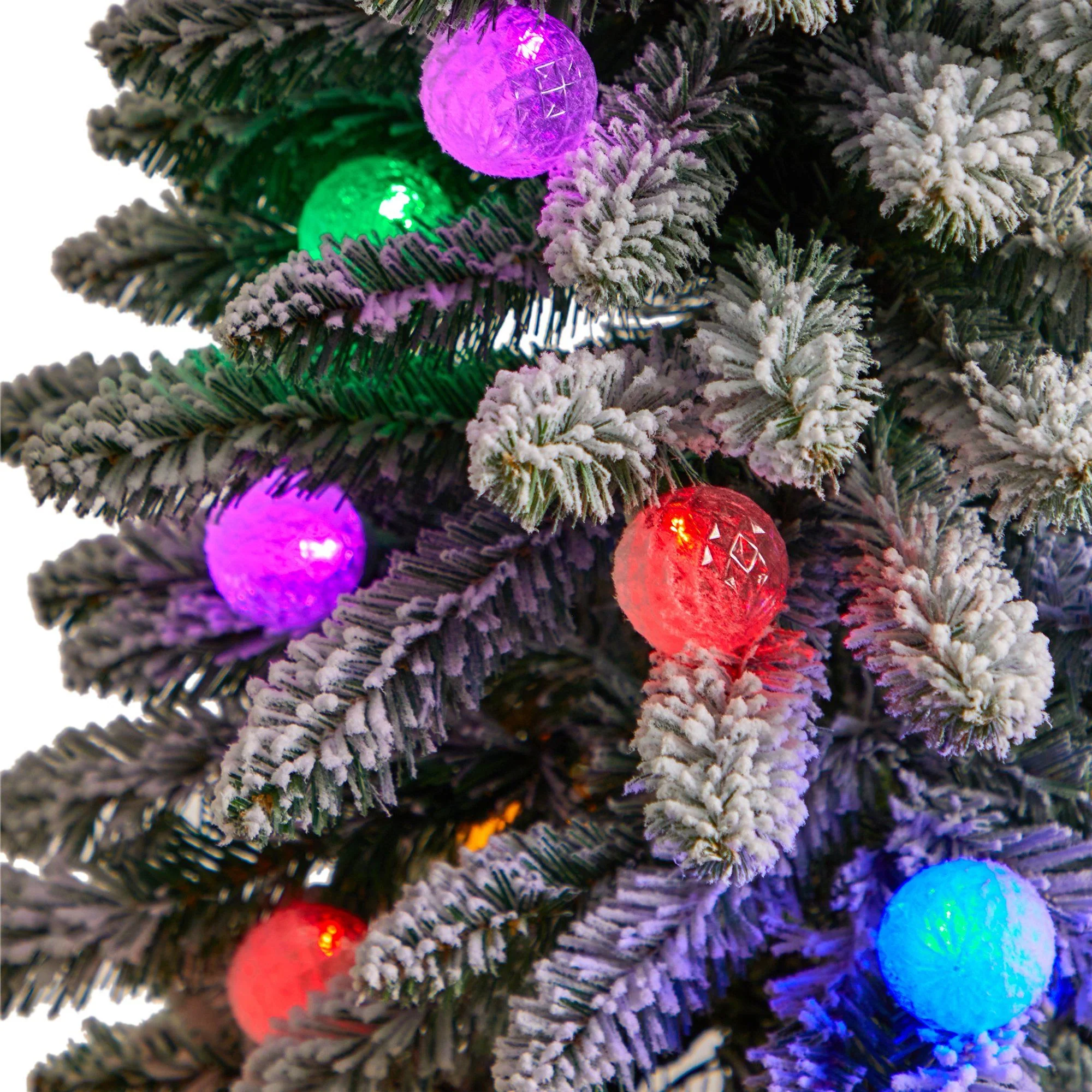 3’ Flocked Highland Fir Tree with 127 Branches and 20 LED Globe Lights in Decorative Planter - Image 4