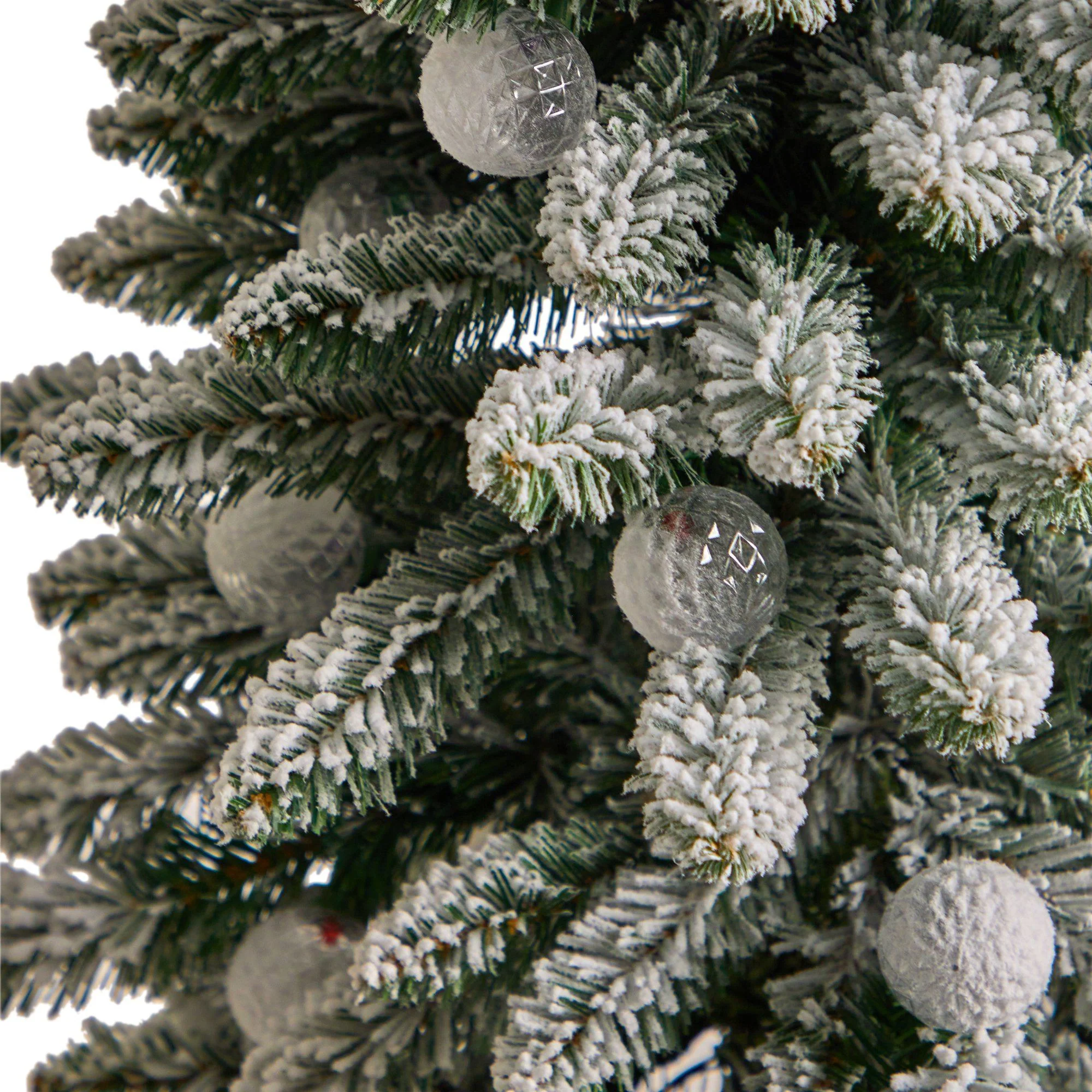 3’ Flocked Highland Fir Tree with 127 Branches and 20 LED Globe Lights in Decorative Planter - Image 5