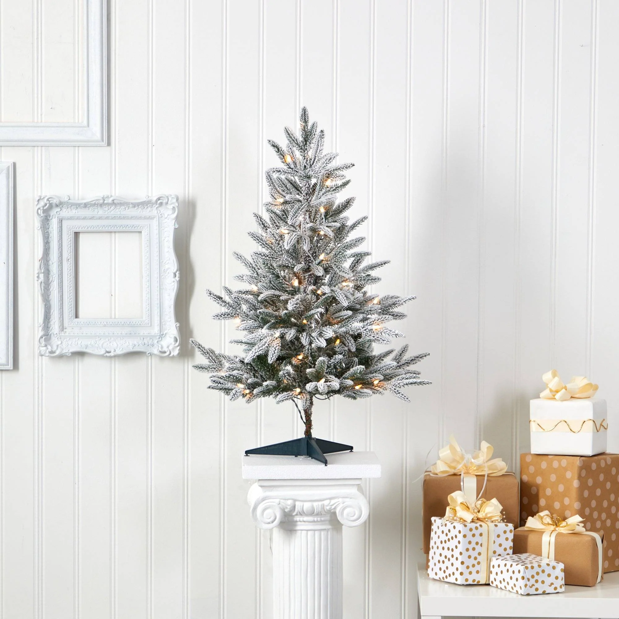 3’ Flocked Manchester Spruce Artificial Christmas Tree with 50 Lights and 133 Bendable Branches - Image 5