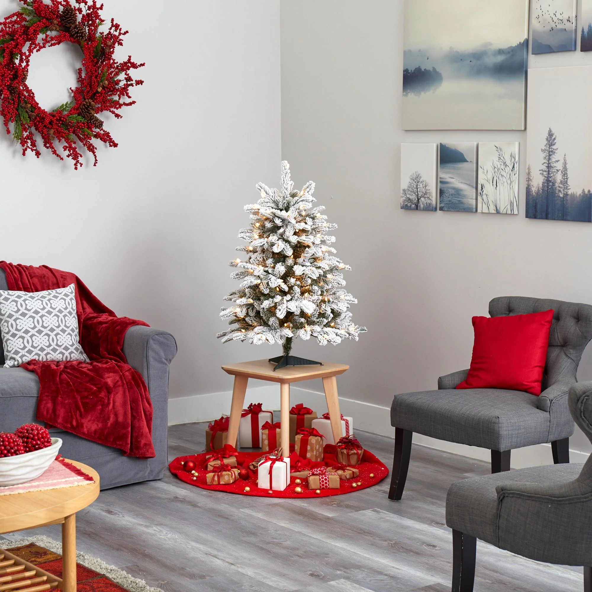 3’ Flocked North Carolina Fir Artificial Christmas Tree with 150 Warm White Lights and 545 Bendable Branche - Image 6