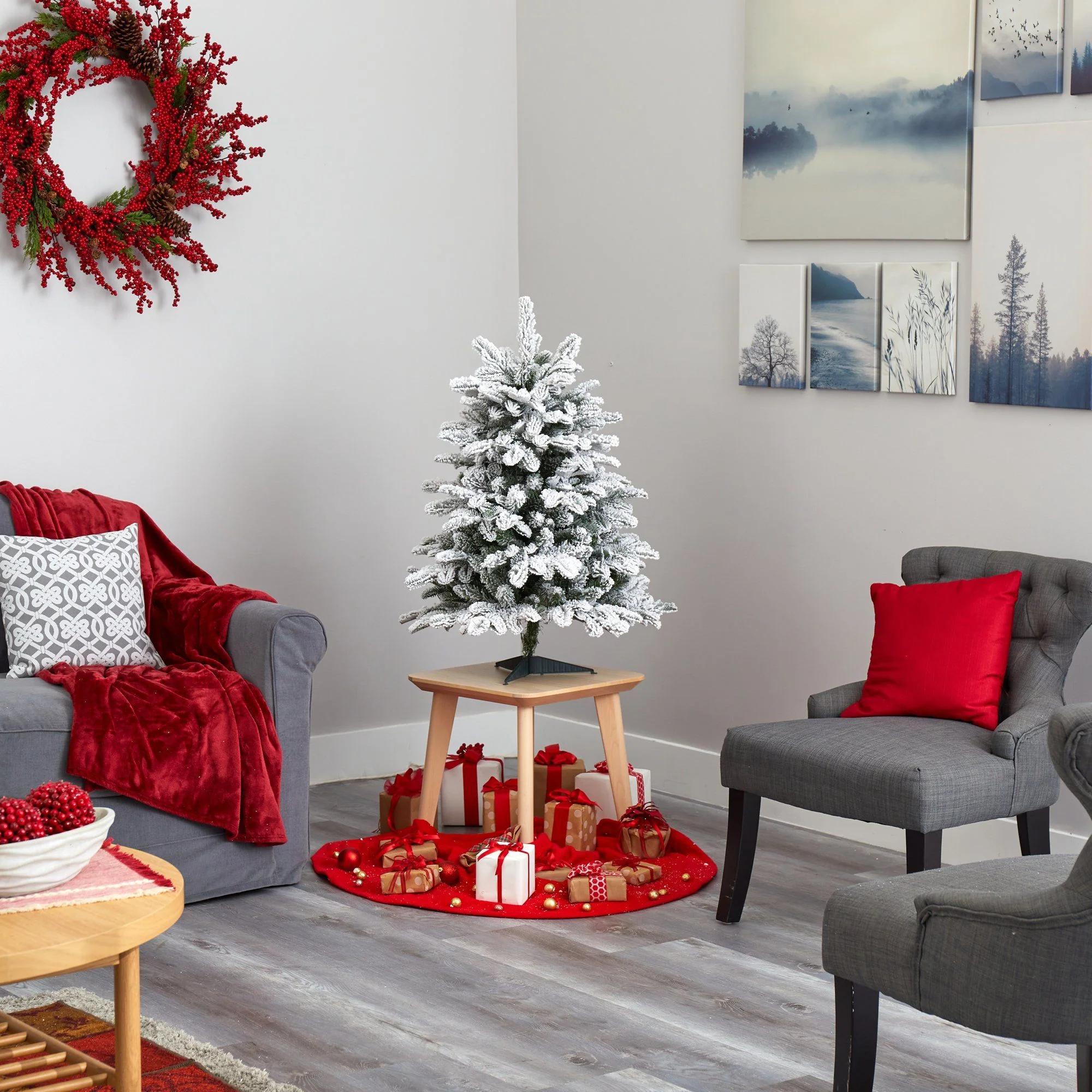 3’ Flocked North Carolina Fir Artificial Christmas Tree with 150 Warm White Lights and 545 Bendable Branche - Image 7