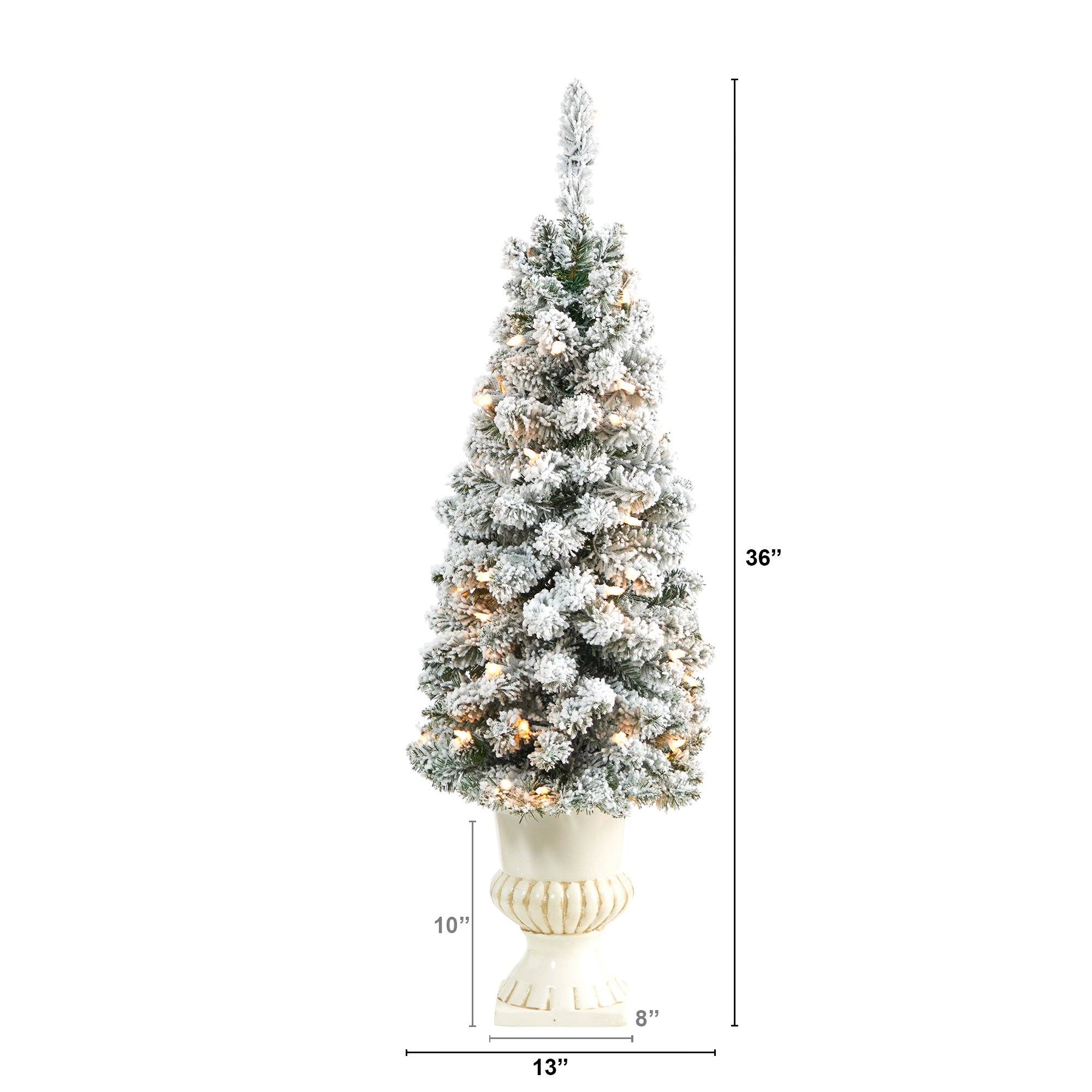 3’ Flocked Pencil Artificial Christmas Tree with 50 Clear Lights and 132 Bendable Branches in White Urn - Image 2