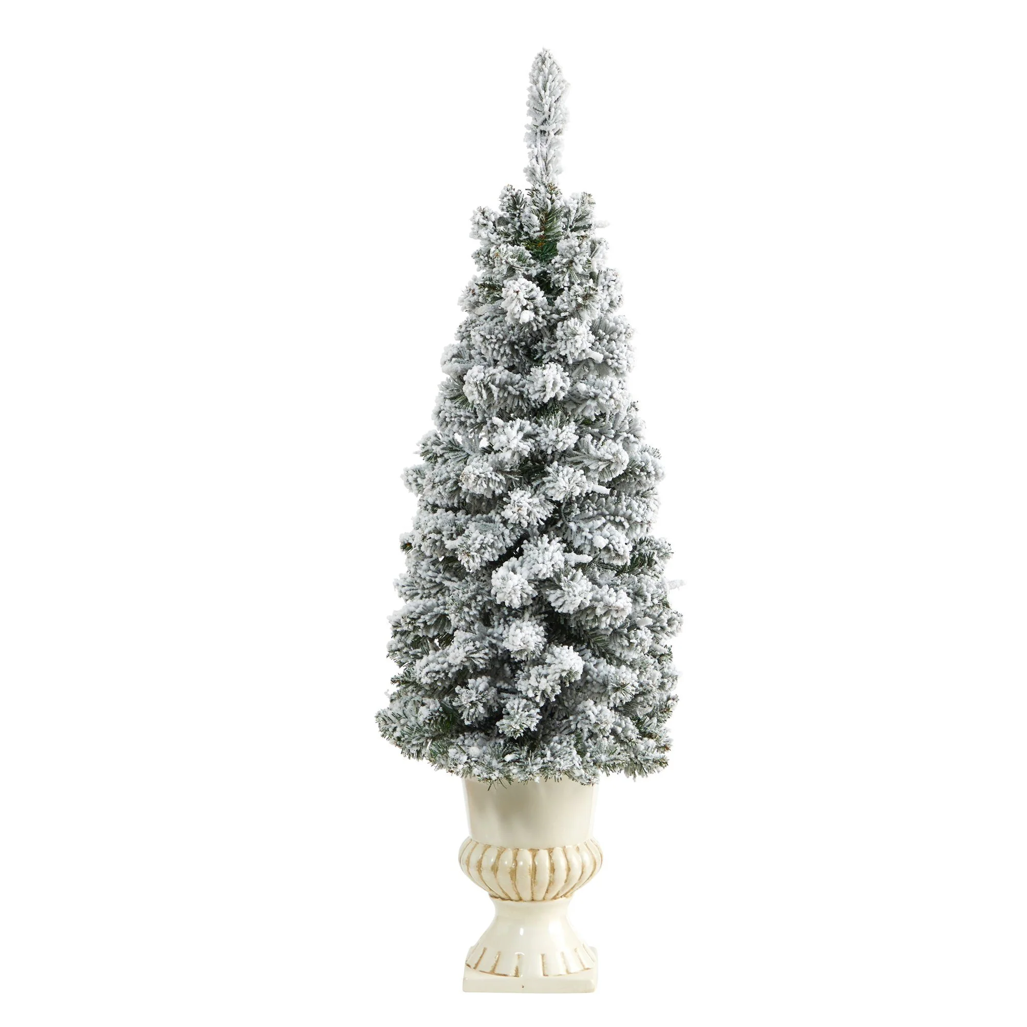 3’ Flocked Pencil Artificial Christmas Tree with 50 Clear Lights and 132 Bendable Branches in White Urn - Image 3