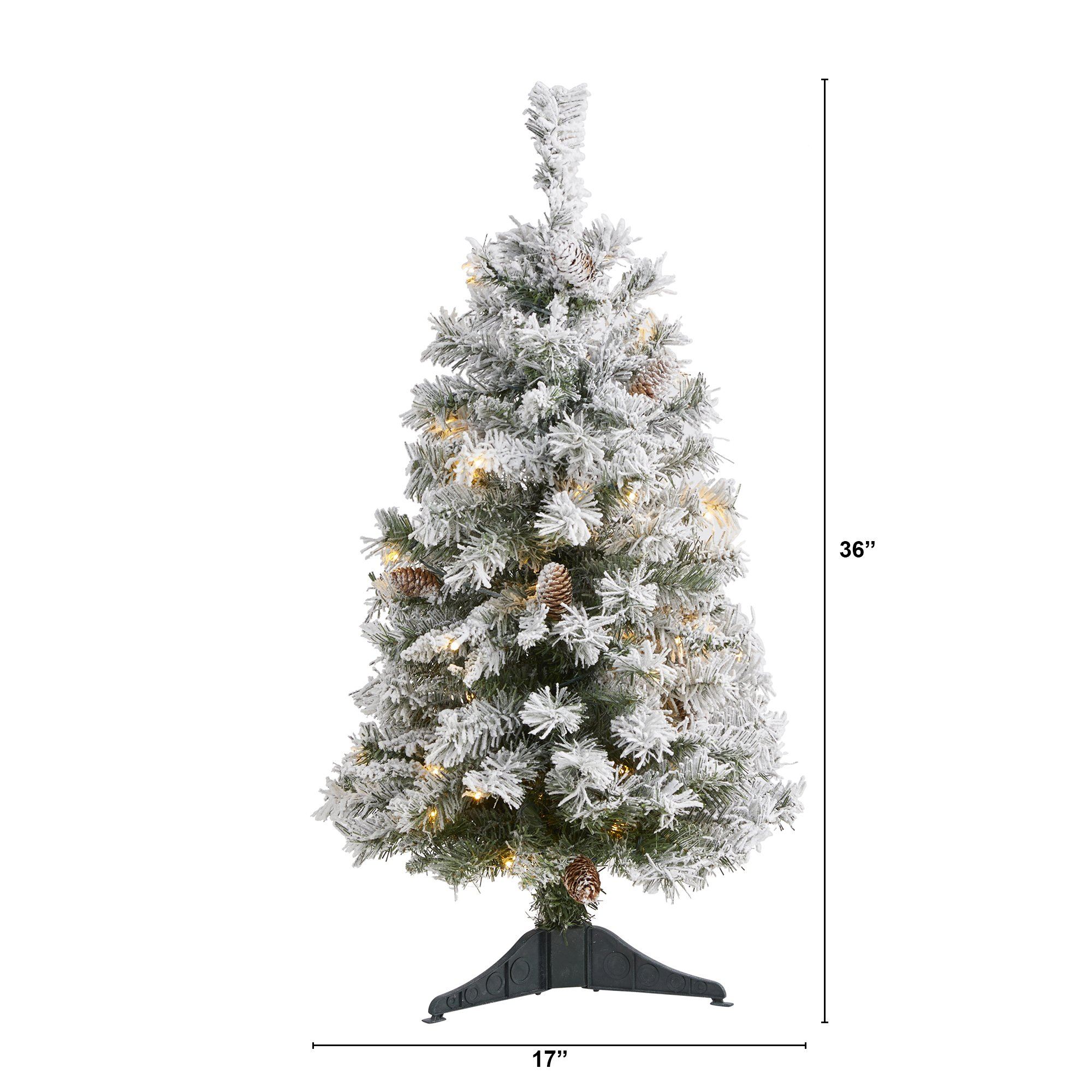 3' Flocked White River Mountain Pine Artificial Christmas Tree with Pinecones and 50 Clear LED Lights - Image 2