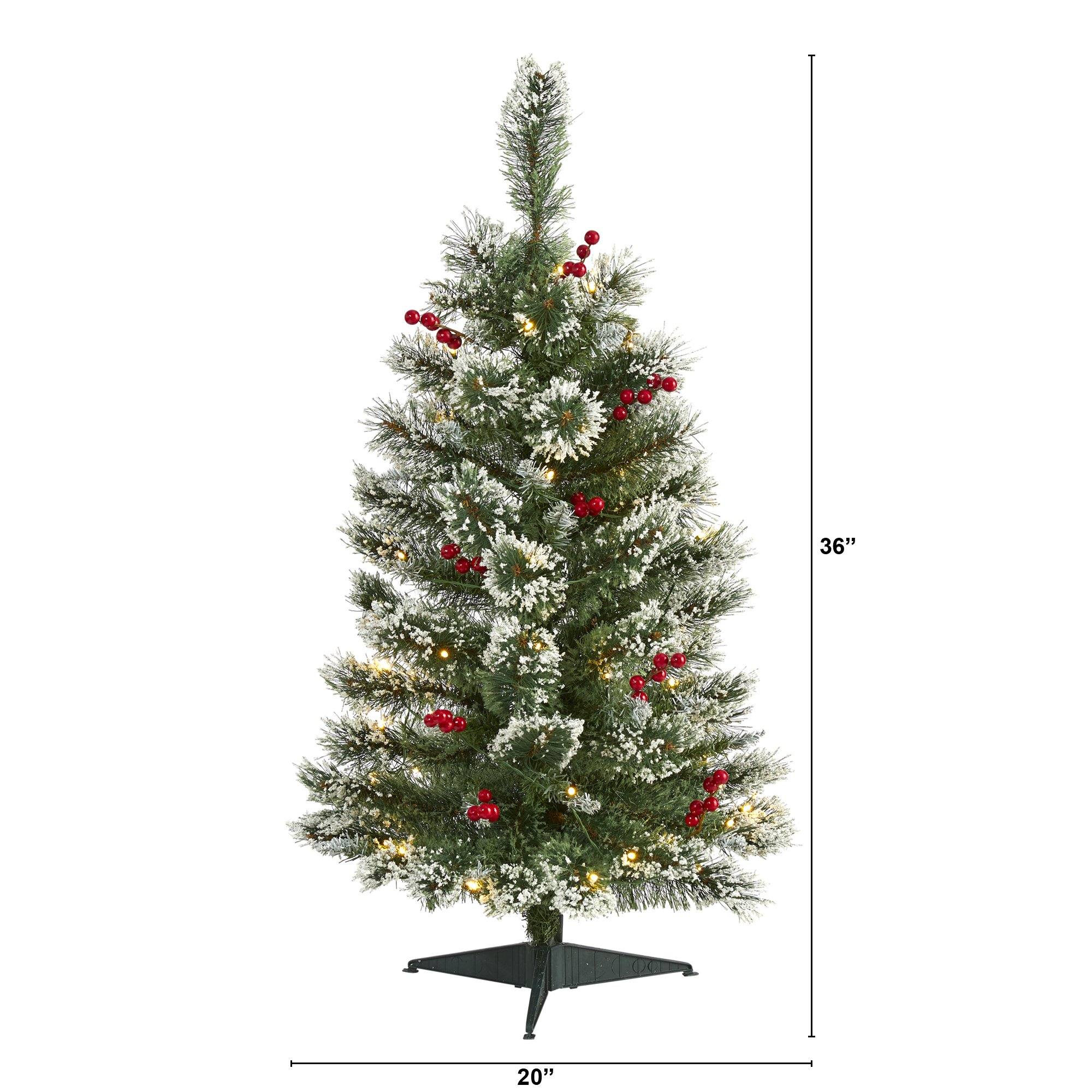 3’ Frosted Swiss Pine Artificial Christmas Tree with 50 Clear LED Lights and Berries - Image 2