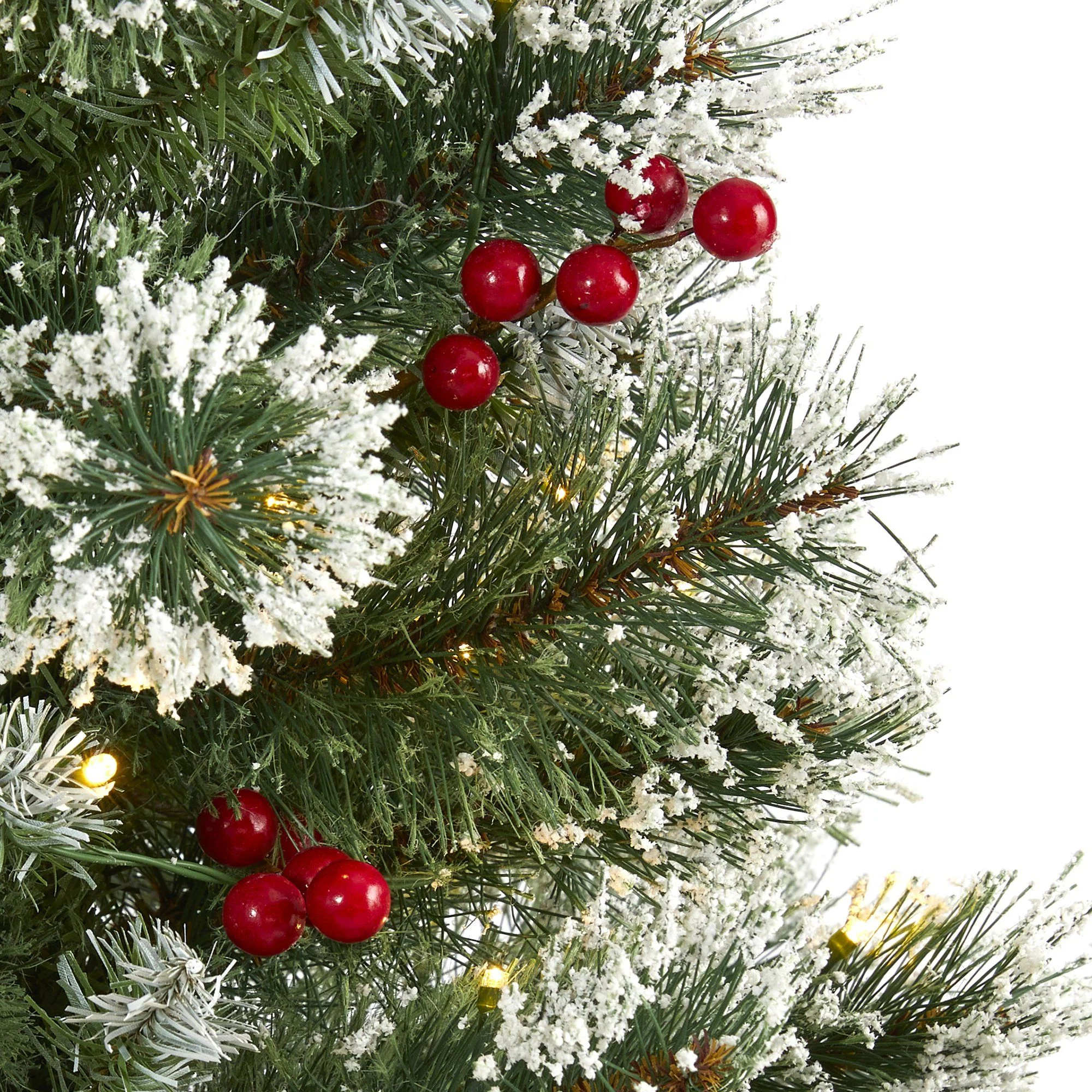 3’ Frosted Swiss Pine Artificial Christmas Tree with 50 Clear LED Lights and Berries - Image 3