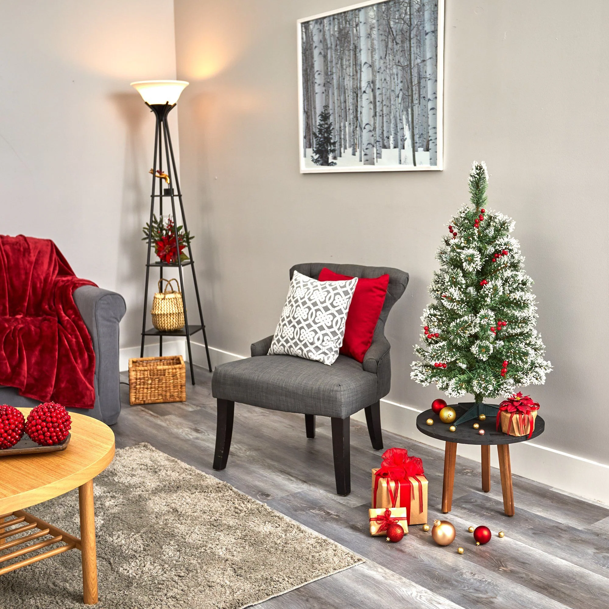 3’ Frosted Swiss Pine Artificial Christmas Tree with 50 Clear LED Lights and Berries - Image 7