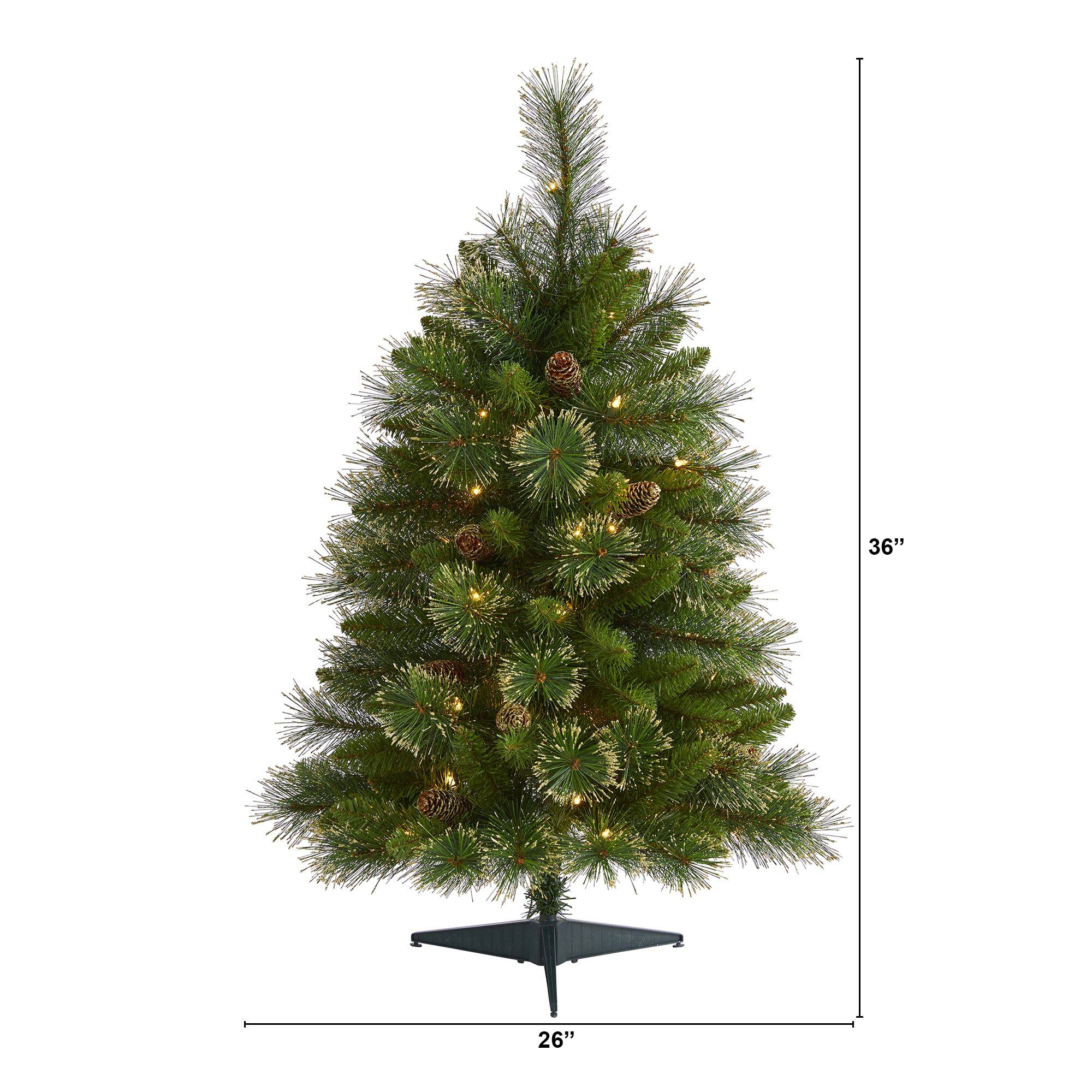 3’ Golden Tip Washington Pine Artificial Christmas Tree with 50 Clear Lights, Pine Cones and 148 Bendable Branches - Image 2