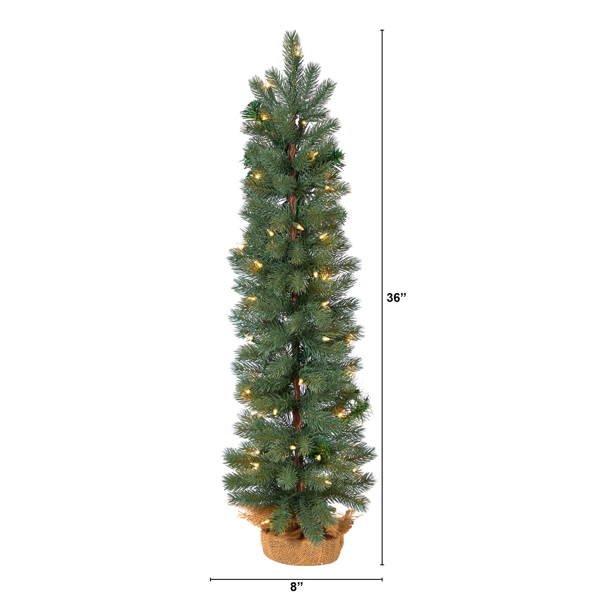 3’ Green Pine Artificial Christmas Tree with 50 Warm White Lights Set in a Burlap Base - Image 2