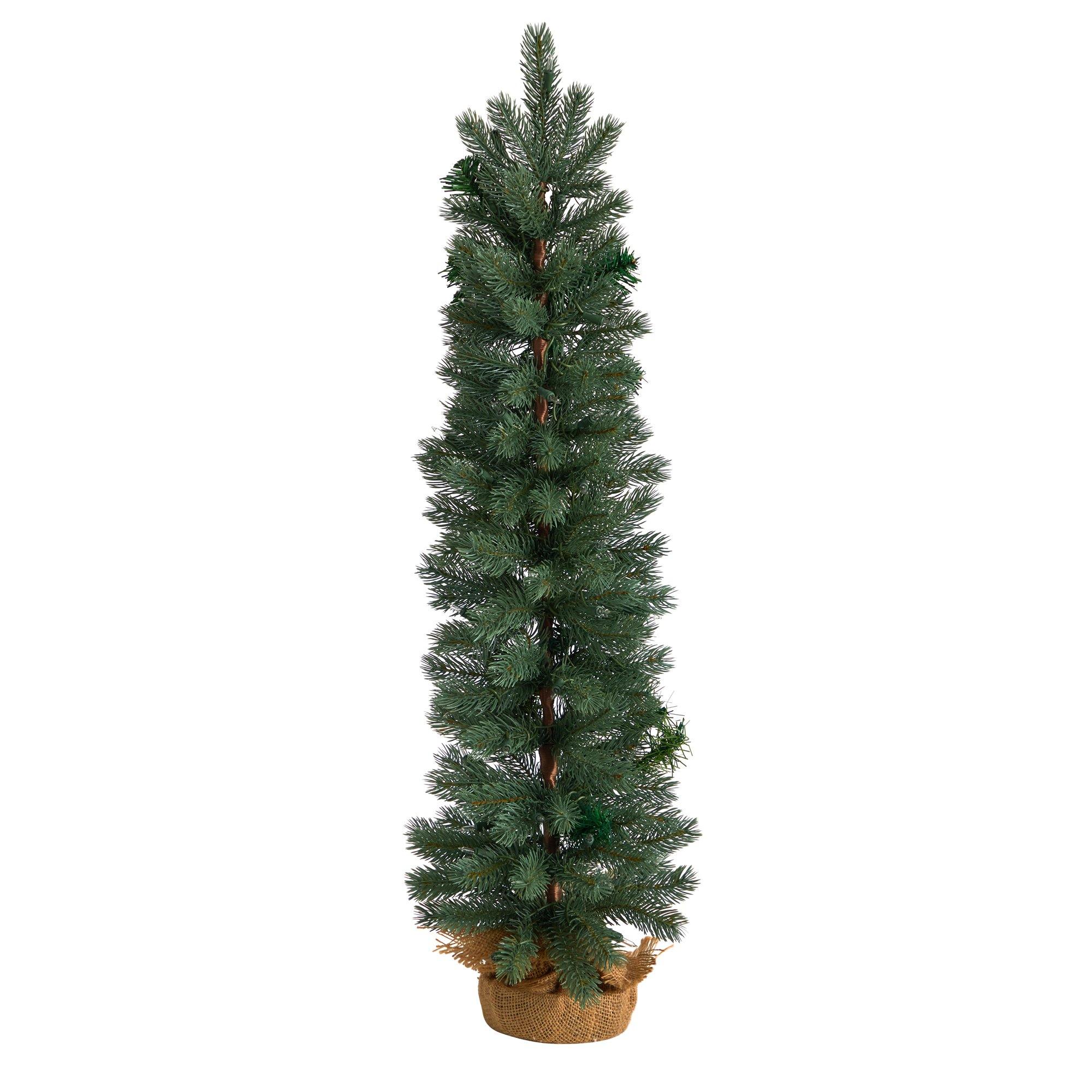 3’ Green Pine Artificial Christmas Tree with 50 Warm White Lights Set in a Burlap Base - Image 3