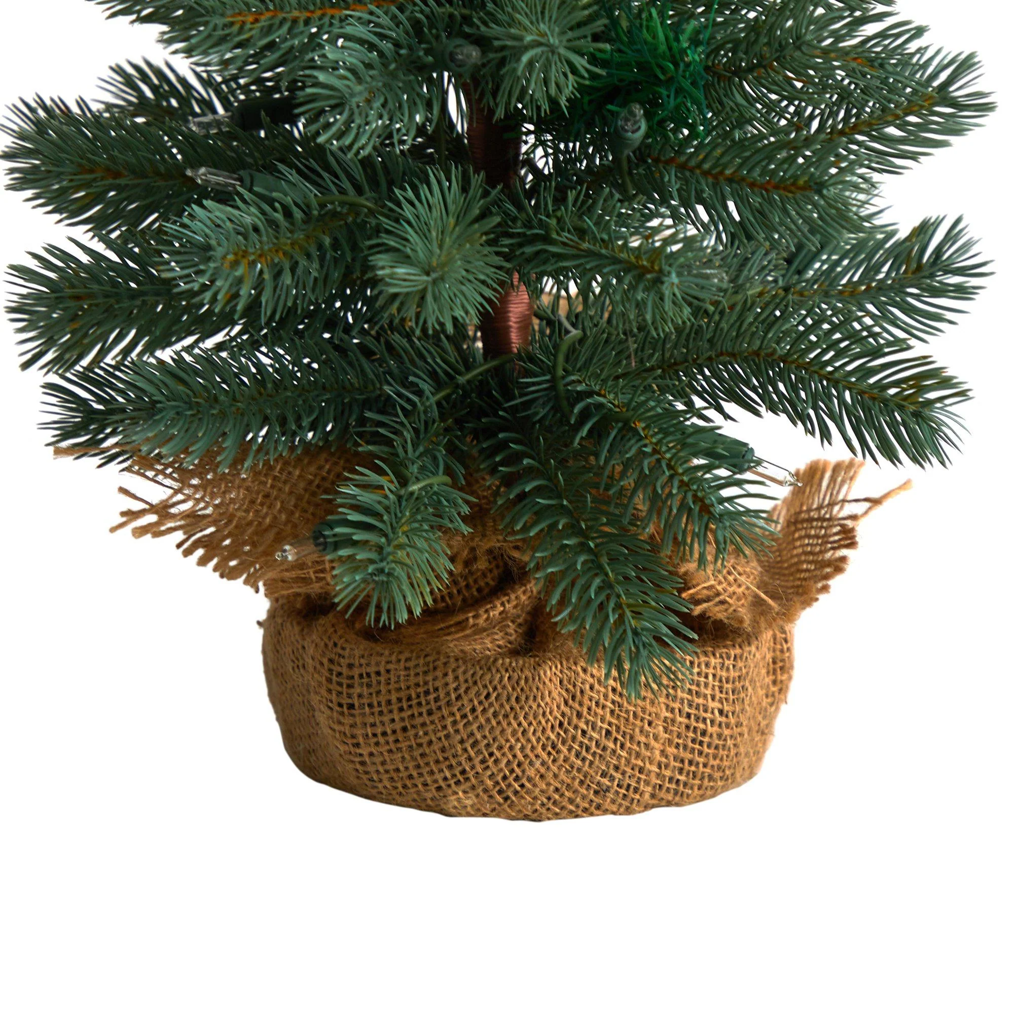 3’ Green Pine Artificial Christmas Tree with 50 Warm White Lights Set in a Burlap Base - Image 6
