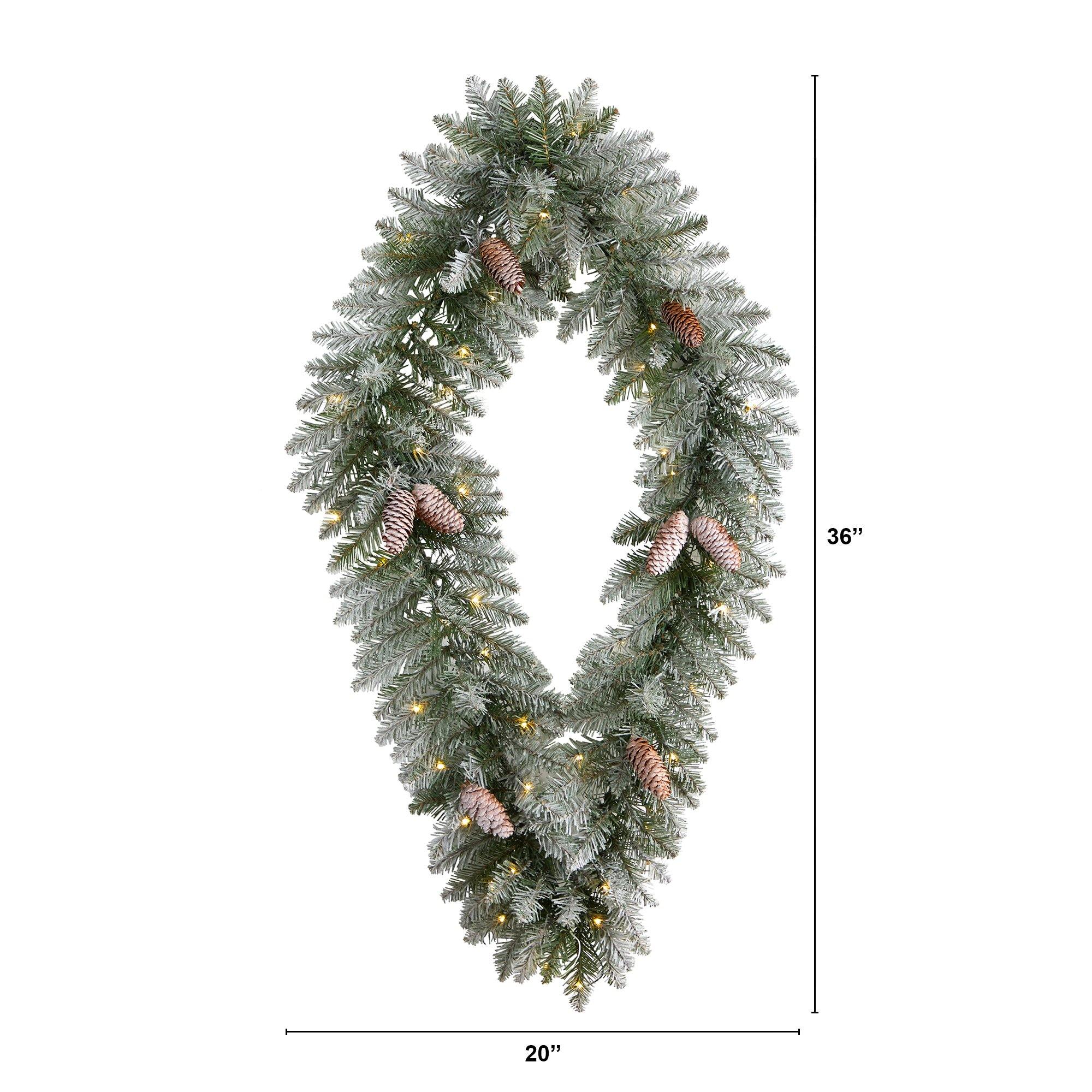 3' Holiday Christmas Geometric Diamond Frosted Wreath with Pinecones and 50 Warm White LED Lights - Image 3