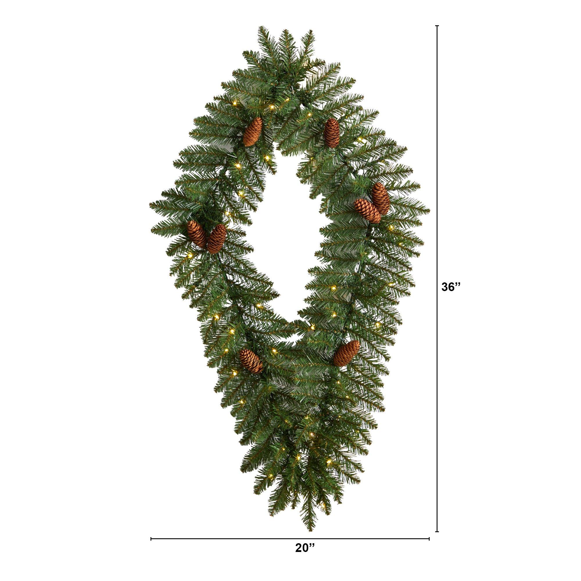 3' Holiday Christmas Geometric Diamond Wreath with Pinecones and 50 Warm White LED Lights - Image 3