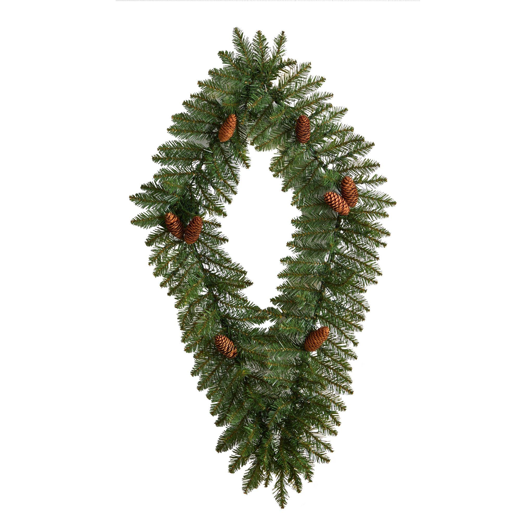 3' Holiday Christmas Geometric Diamond Wreath with Pinecones and 50 Warm White LED Lights - Image 7