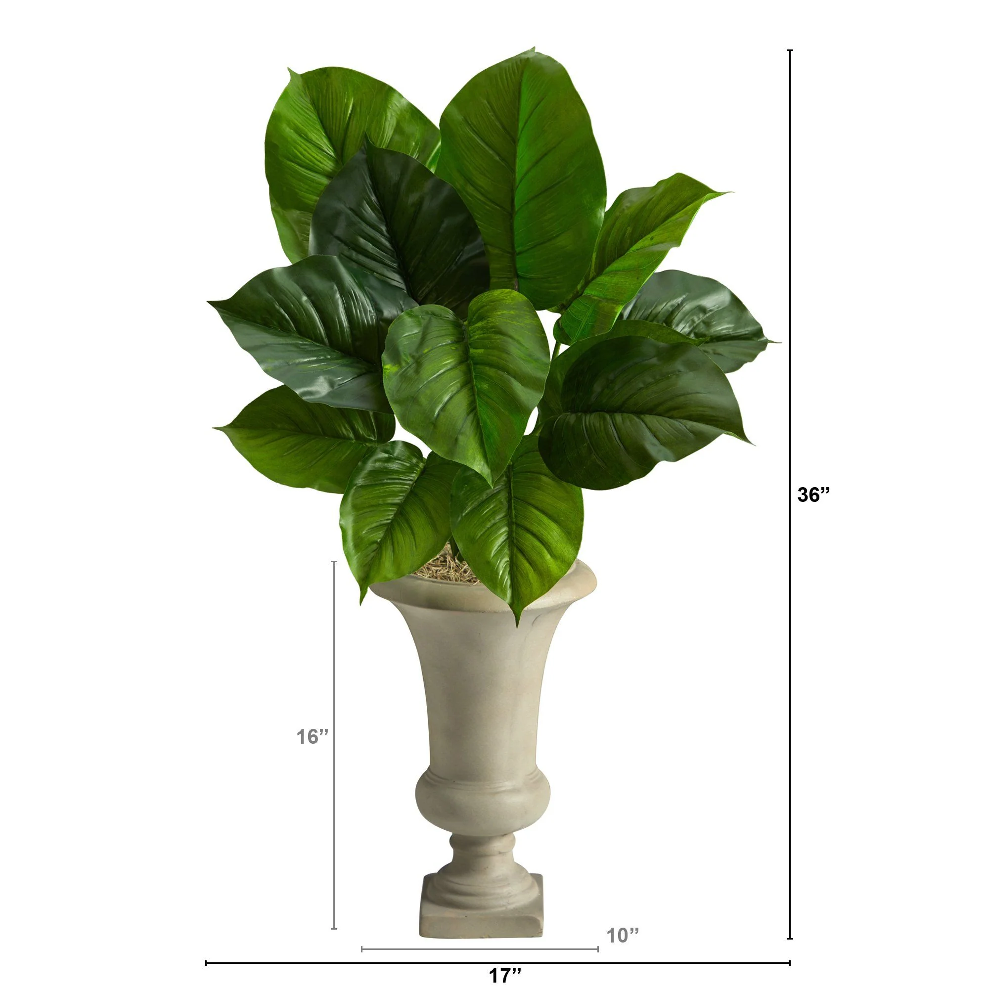 3’ Large Philodendron Leaf Artificial Plant in Sand Colored Urn - Image 2
