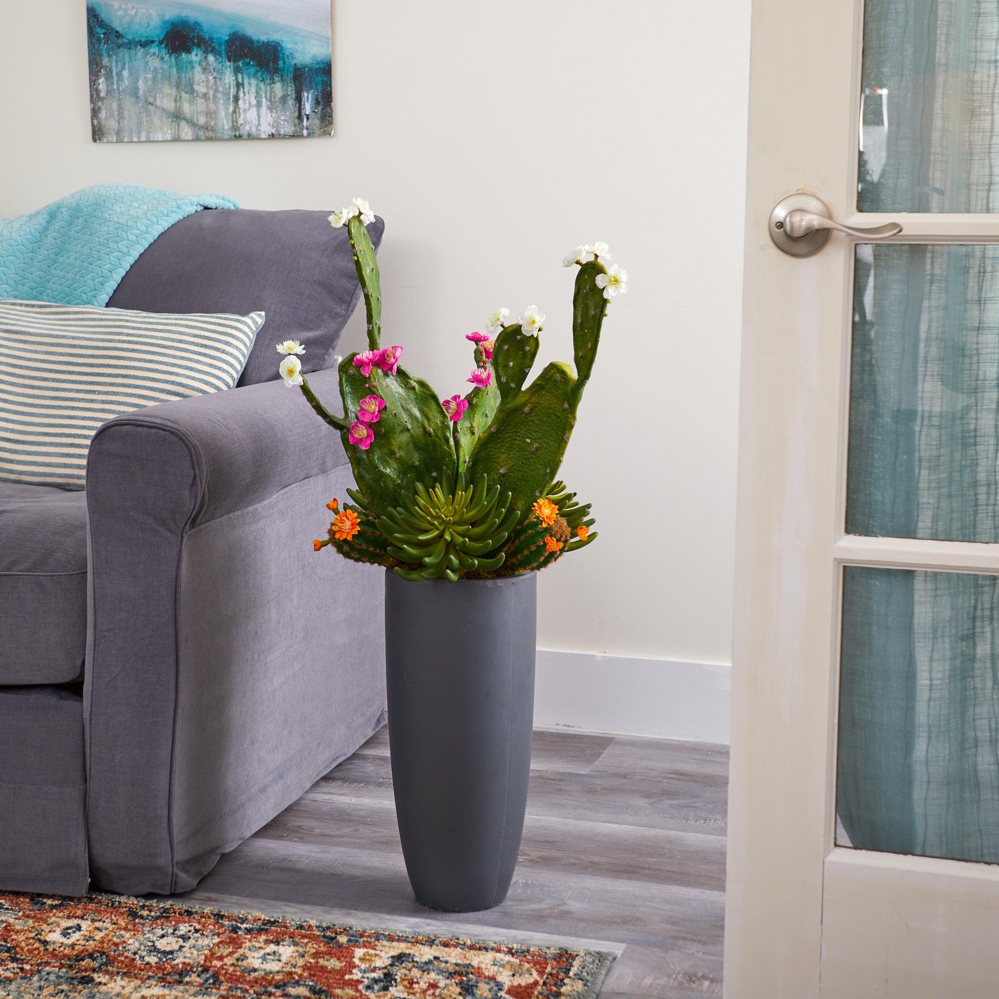 3’ Mixed Cactus Artificial Plant in Gray Planter - Image 3
