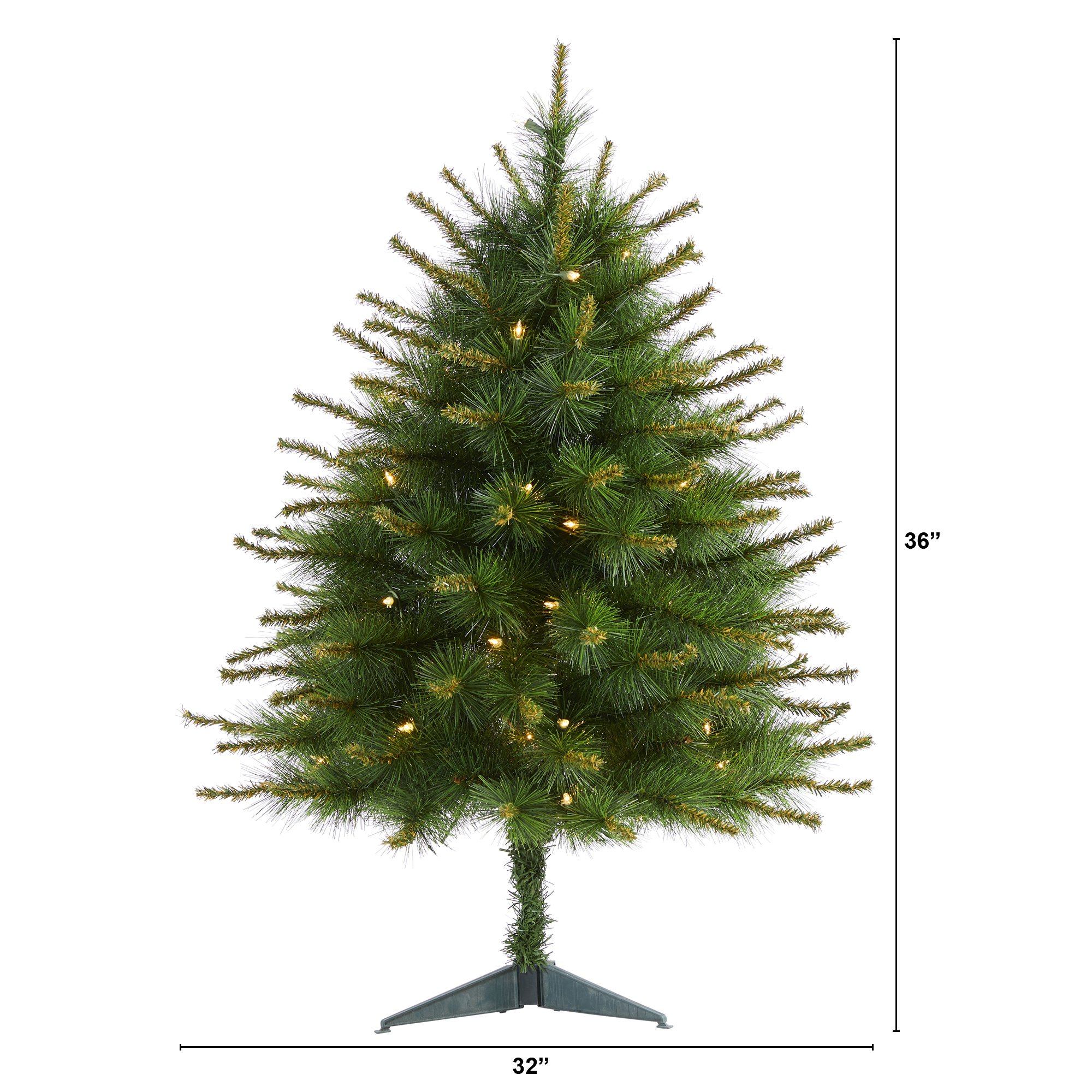 3’ New England Pine Artificial Christmas Tree with 50 Clear Lights and 117 Bendable Branches - Image 2