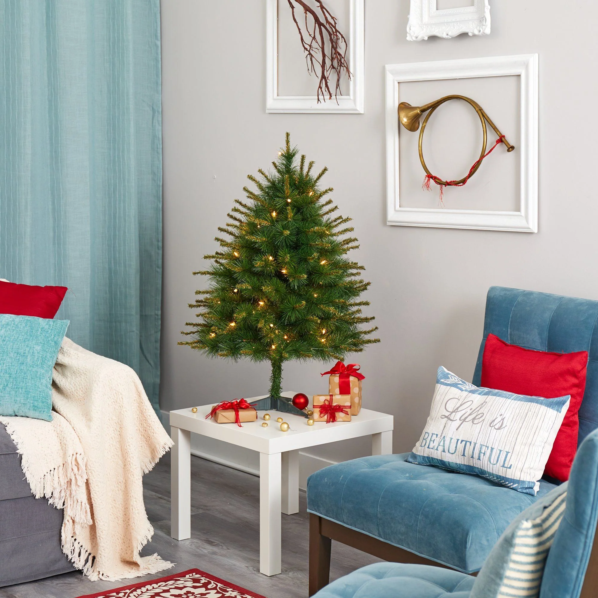 3’ New England Pine Artificial Christmas Tree with 50 Clear Lights and 117 Bendable Branches - Image 6