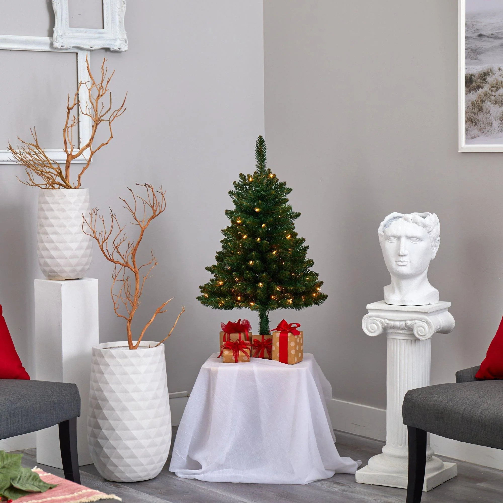 3’ Northern Rocky Spruce Artificial Christmas Tree with 50 Clear Lights and 154 Bendable Branches - Image 3