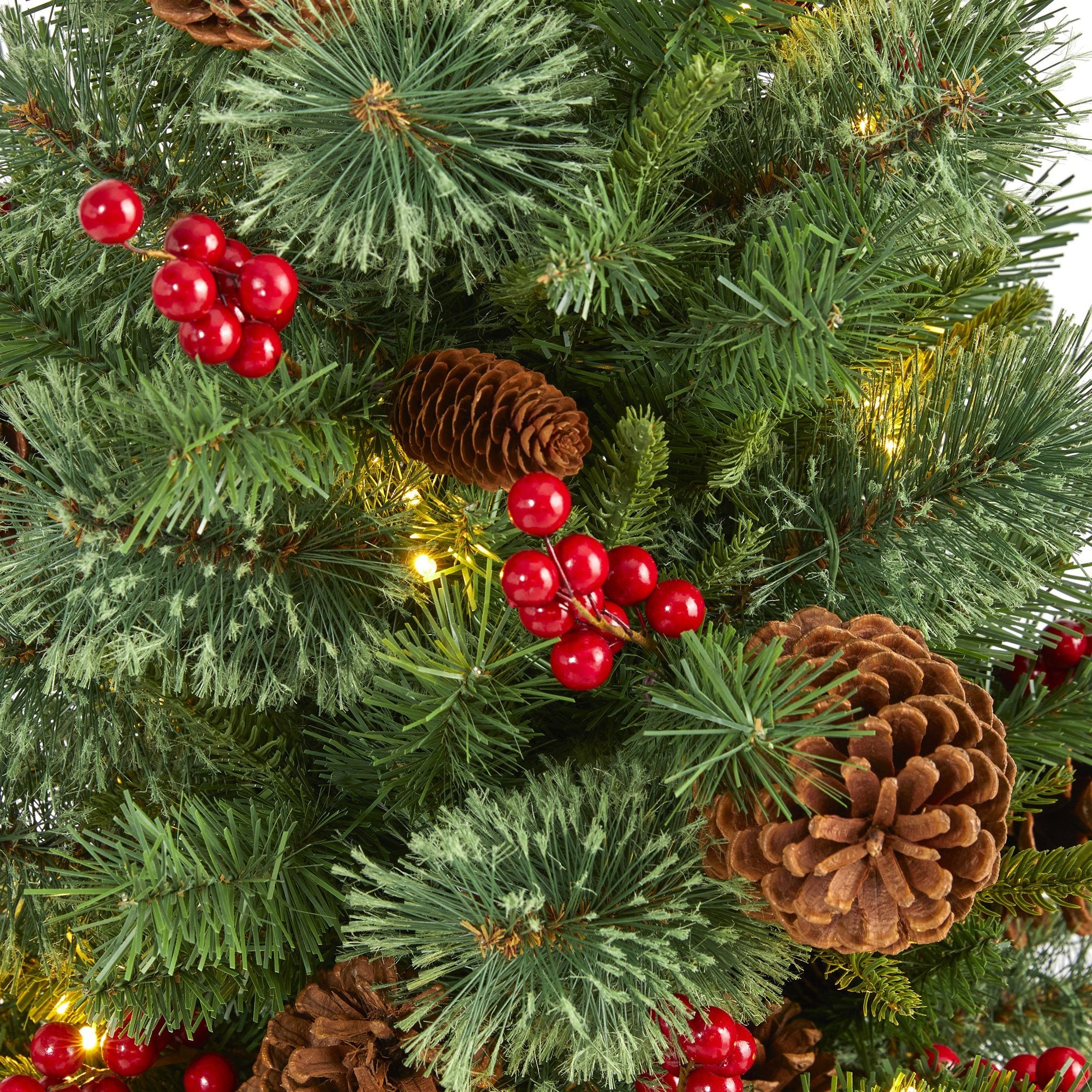 3’ Norway Mixed Pine Artificial Christmas Tree with 50 Clear LED Lights, Pine Cones and Berries - Image 3