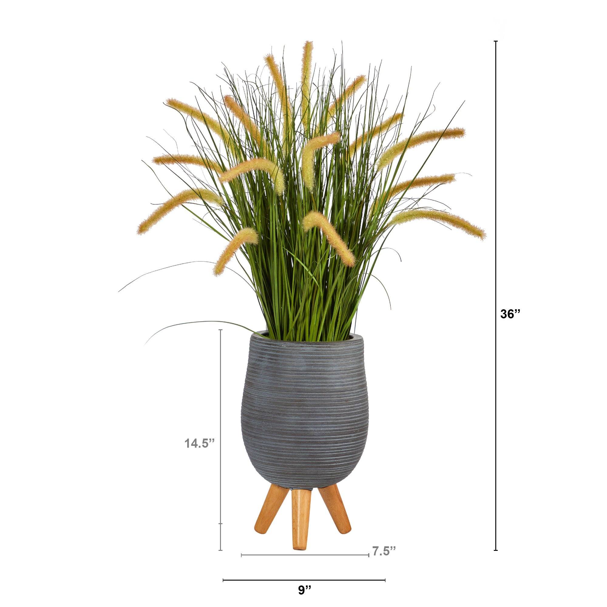 3’ Onion Grass Artificial Plant in Gray Planter with Stand - Image 2