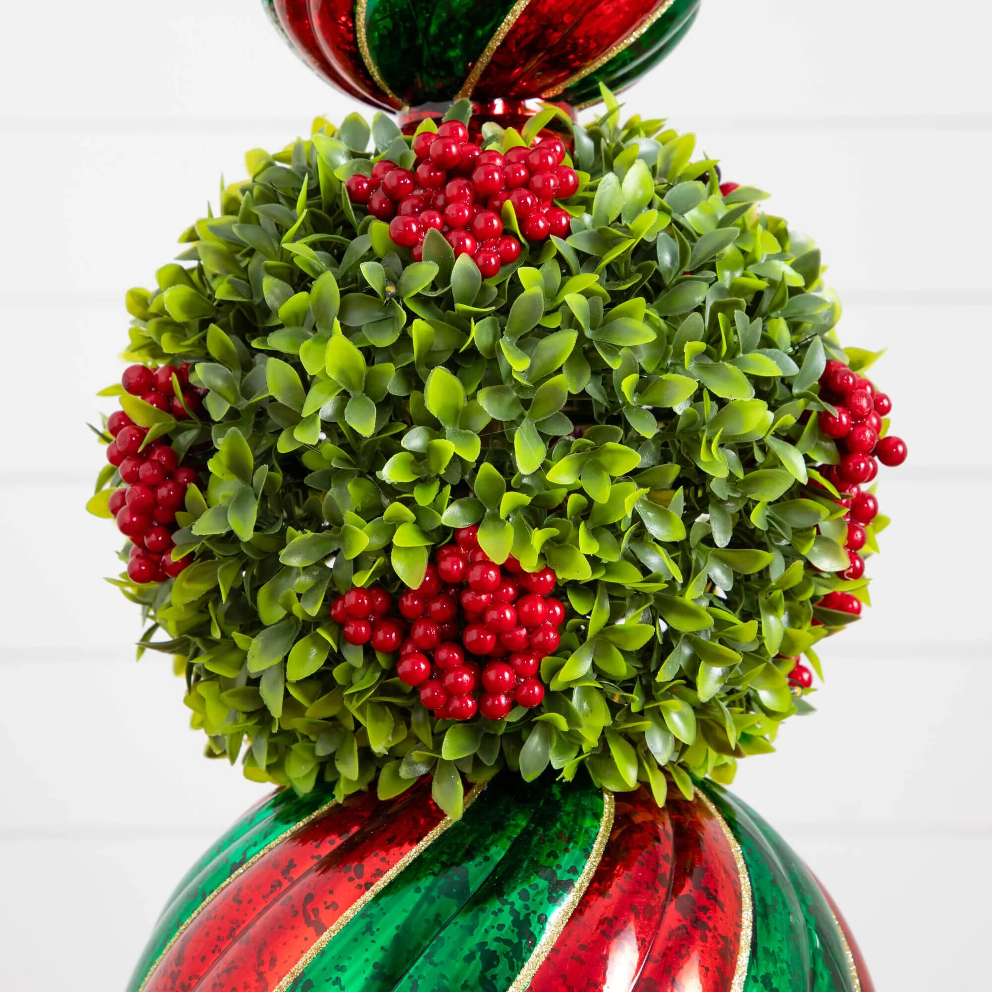 3' Pre-Lit Artificial Christmas Ornament Boxwood Topiary Tree with 70 Warm White LED Lights - Image 4