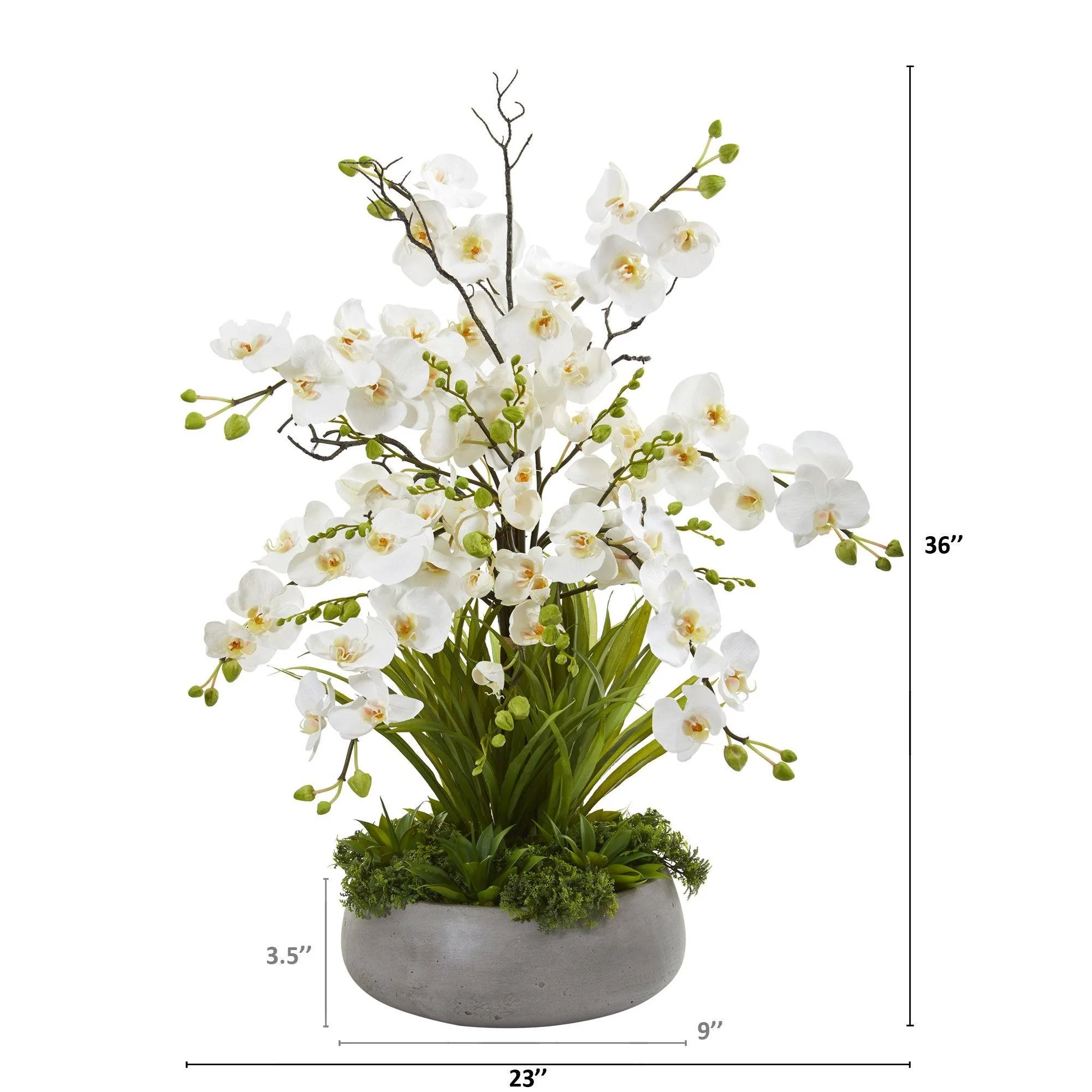 3’ Phalaenopsis Orchid and Agave Artificial Arrangement in Gray Vase - Image 2