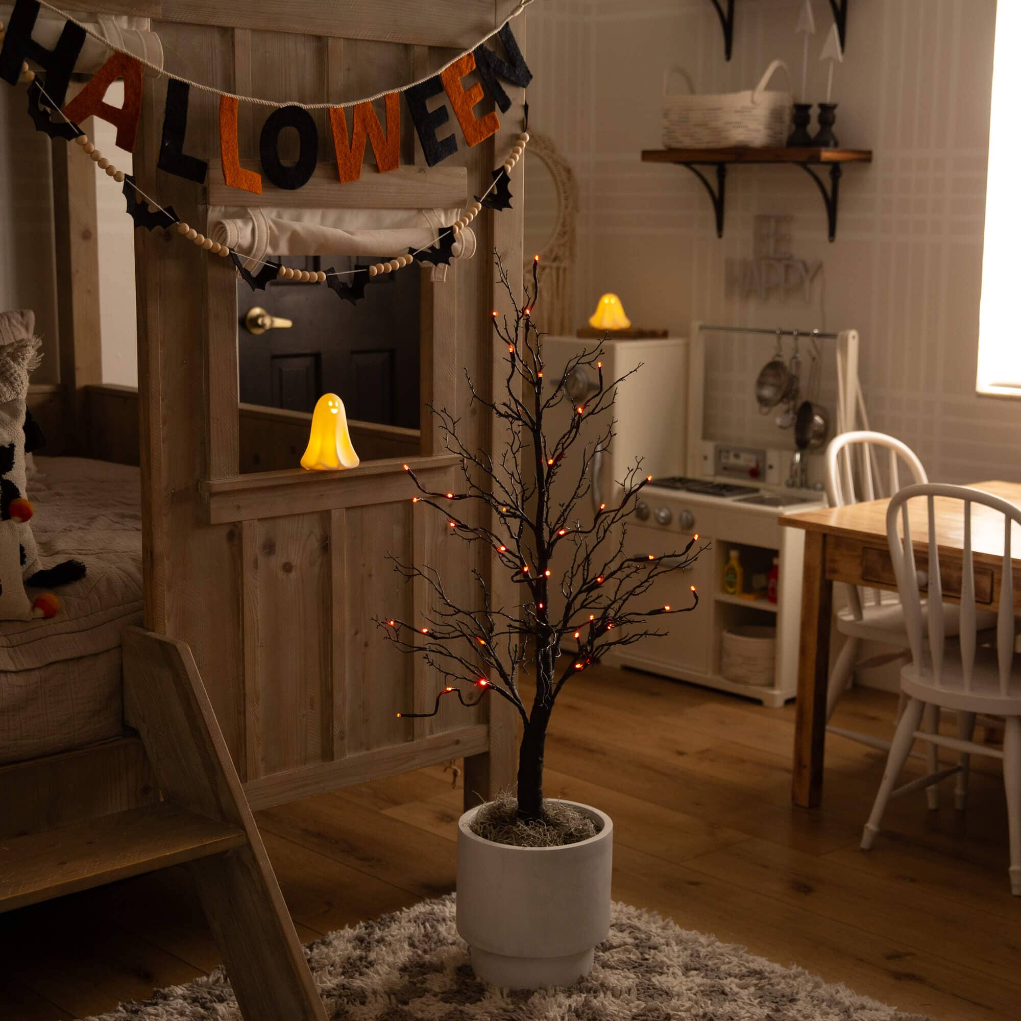 3' Pre-Lit Halloween Deluxe Black Twig Artificial Tree with 36 Orange & Purple LED Lights - Image 5