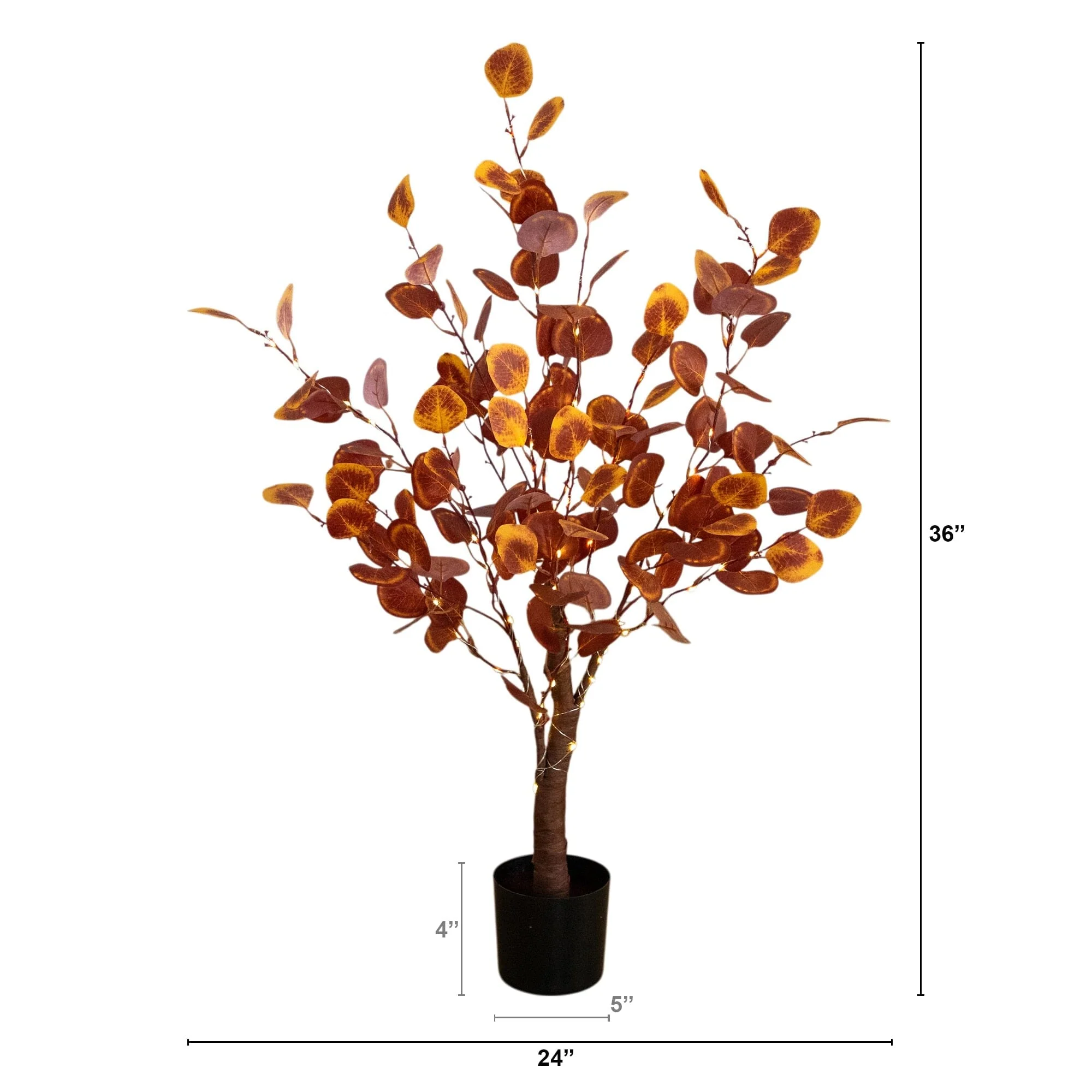 3' Pre-Lit Autumn Eucalyptus Artificial Fall Tree with 80 Warm White LED Lights - Image 7